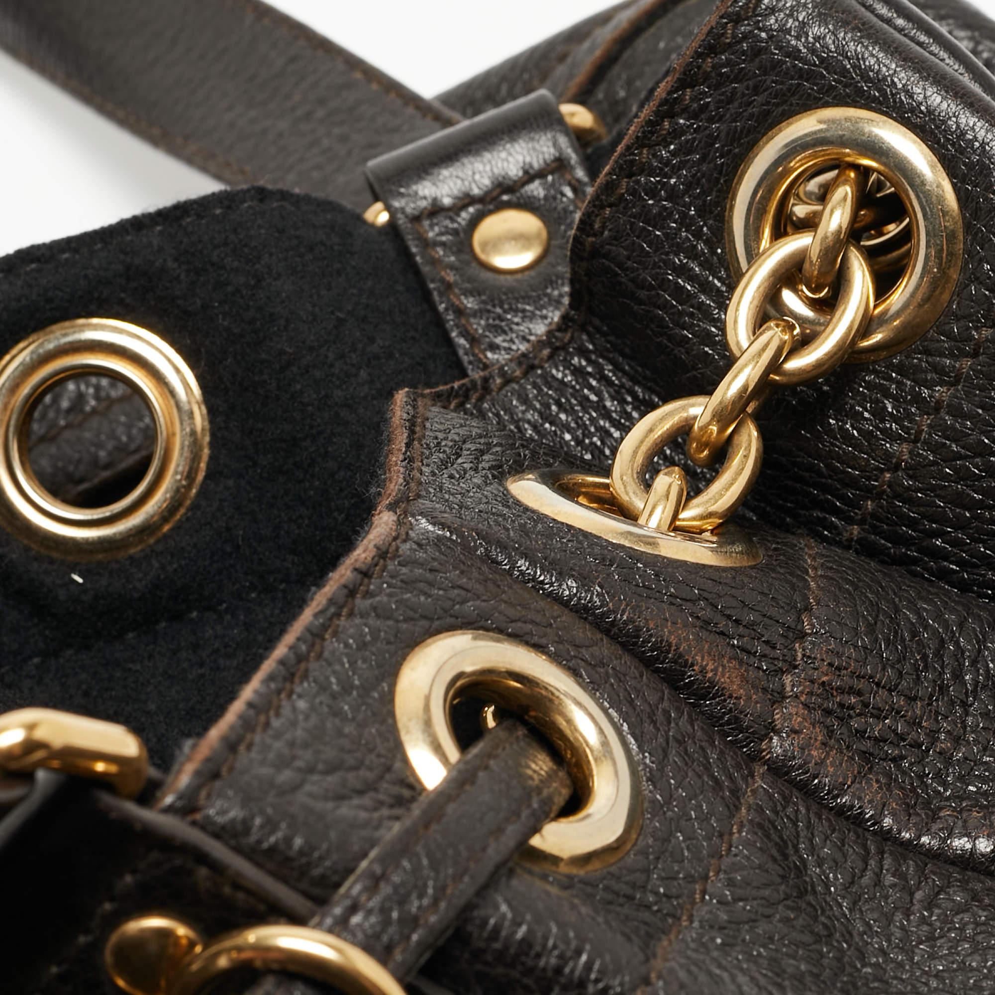 Yves Saint Laurent Choco Brown Leather Overseas Bucket Bag For Sale 11