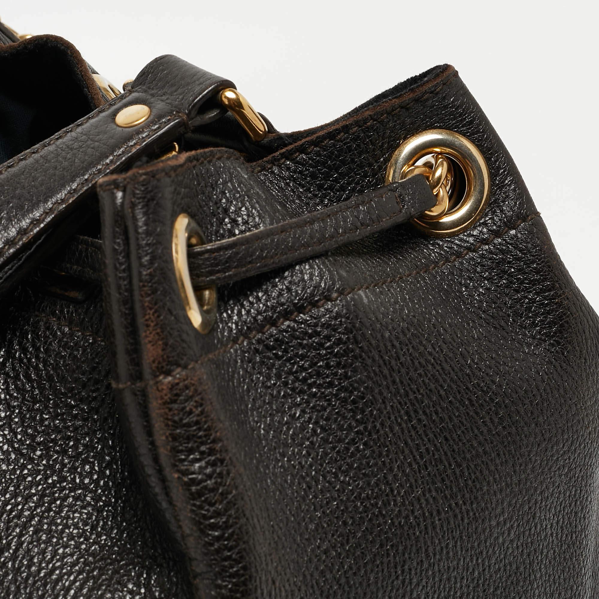 Yves Saint Laurent Choco Brown Leather Overseas Bucket Bag For Sale 14