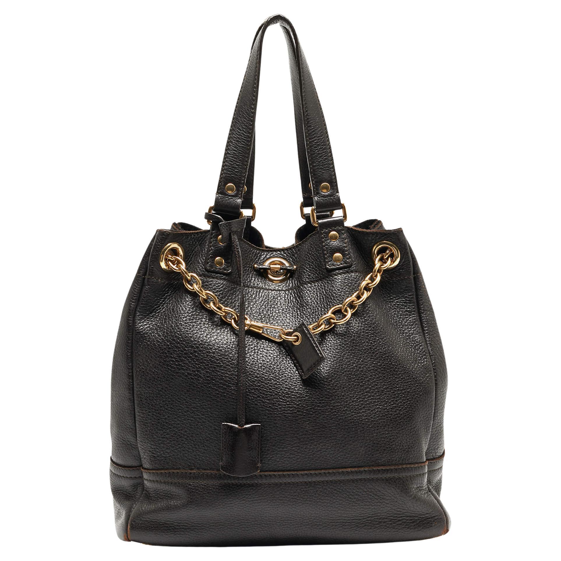 Yves Saint Laurent Choco Brown Leather Overseas Bucket Bag For Sale