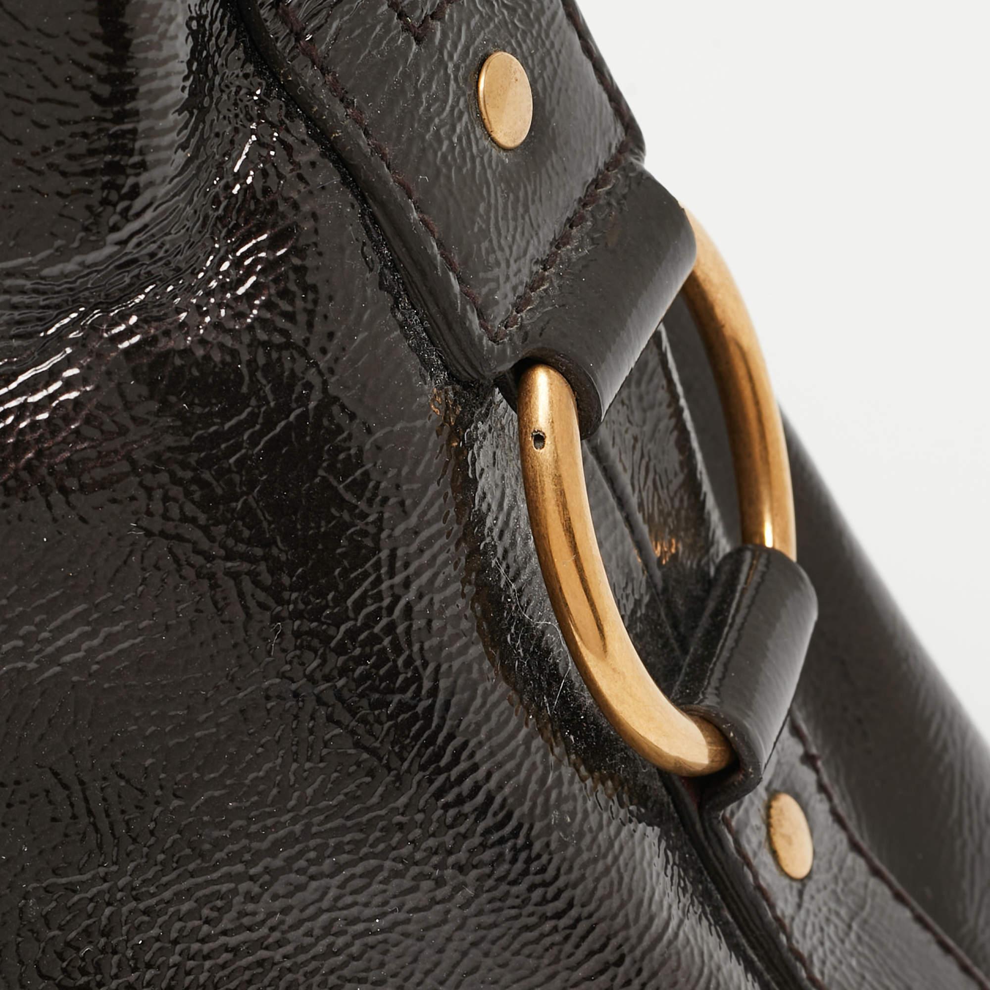 Yves Saint Laurent Choco Brown Lackleder Überdimensionale Muse Tasche im Angebot 8