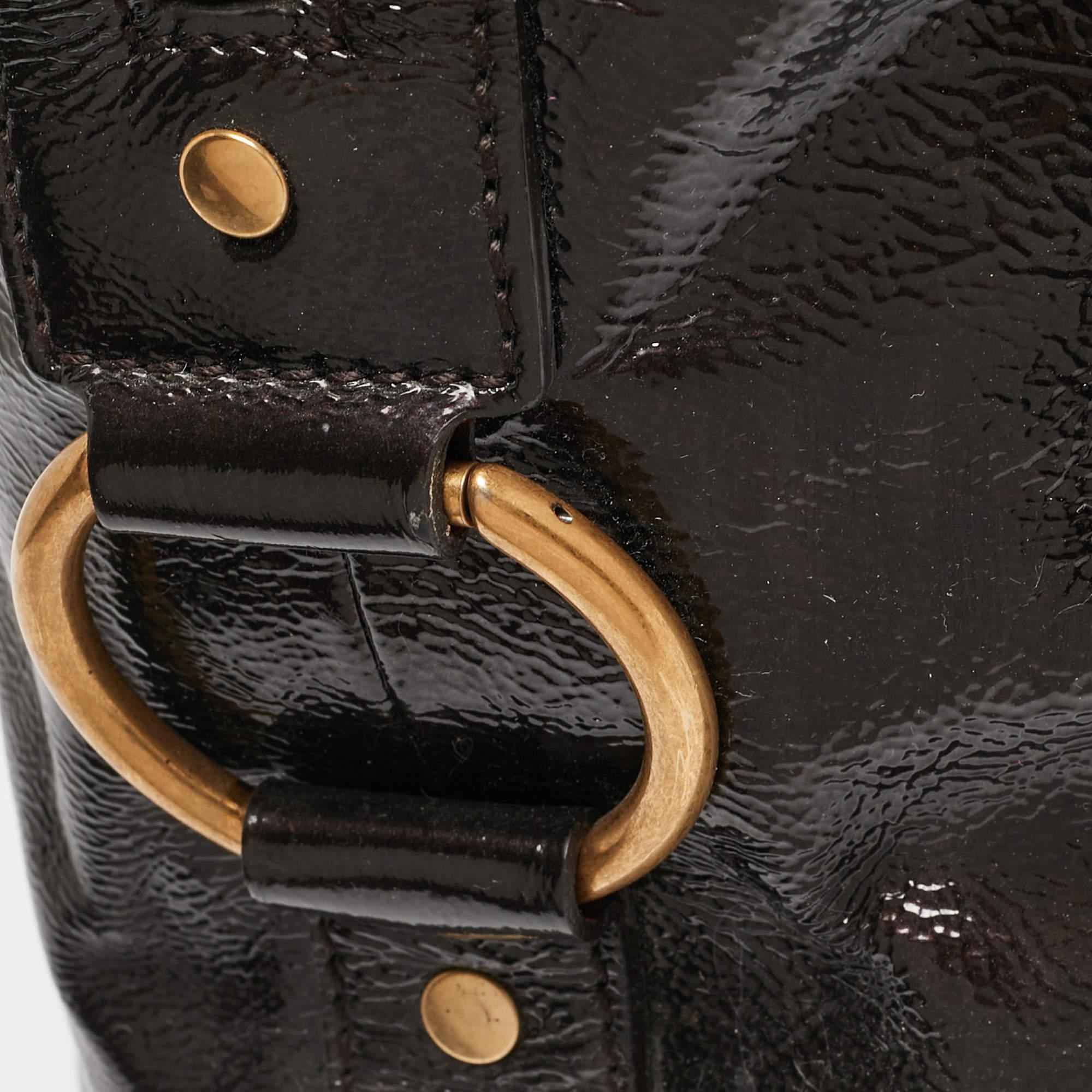 Yves Saint Laurent Choco Brown Lackleder Überdimensionale Muse Tasche im Angebot 9