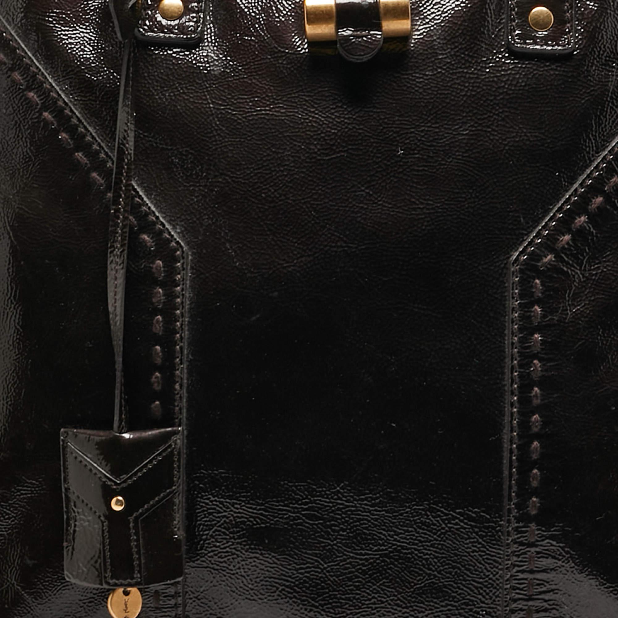 Yves Saint Laurent Choco Brown Lackleder Überdimensionale Muse Tasche im Angebot 14
