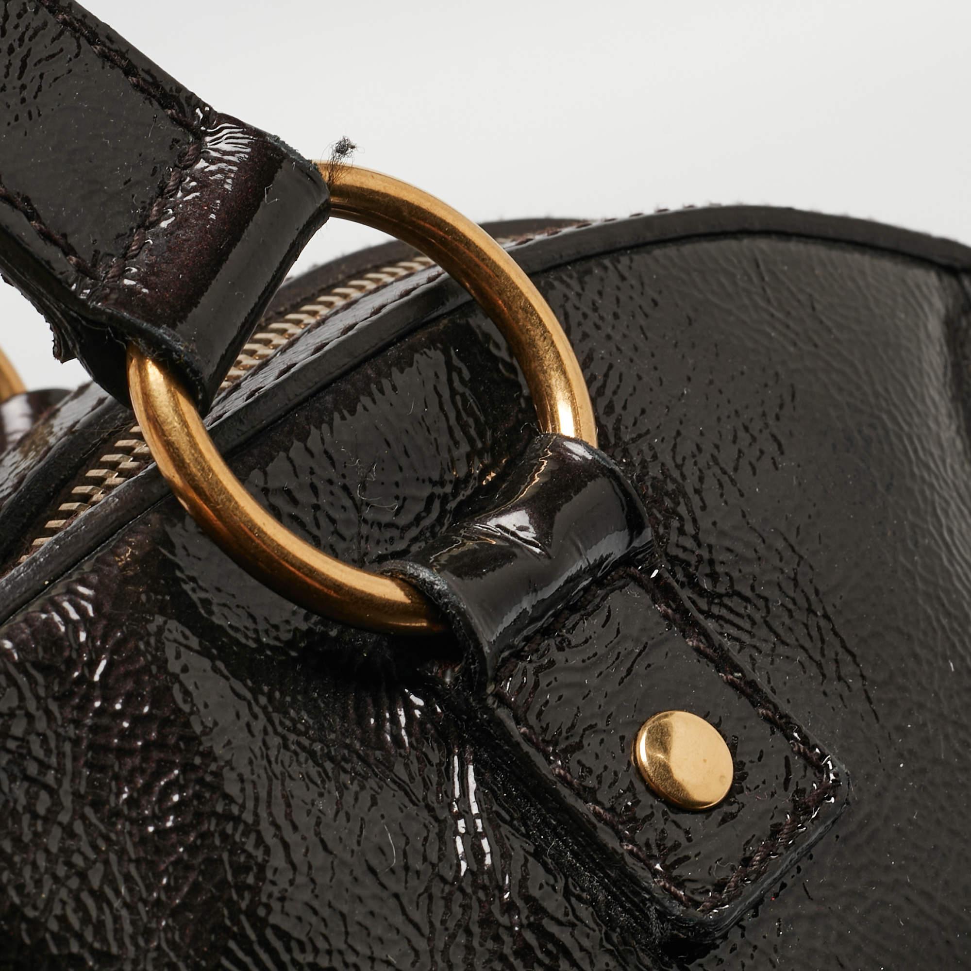 Yves Saint Laurent Choco Brown Lackleder Überdimensionale Muse Tasche Damen im Angebot