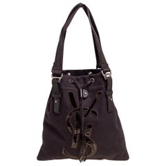 Yves Saint Laurent Chocolate Brown Canvas and Velvet Kahala Drawstring Tote