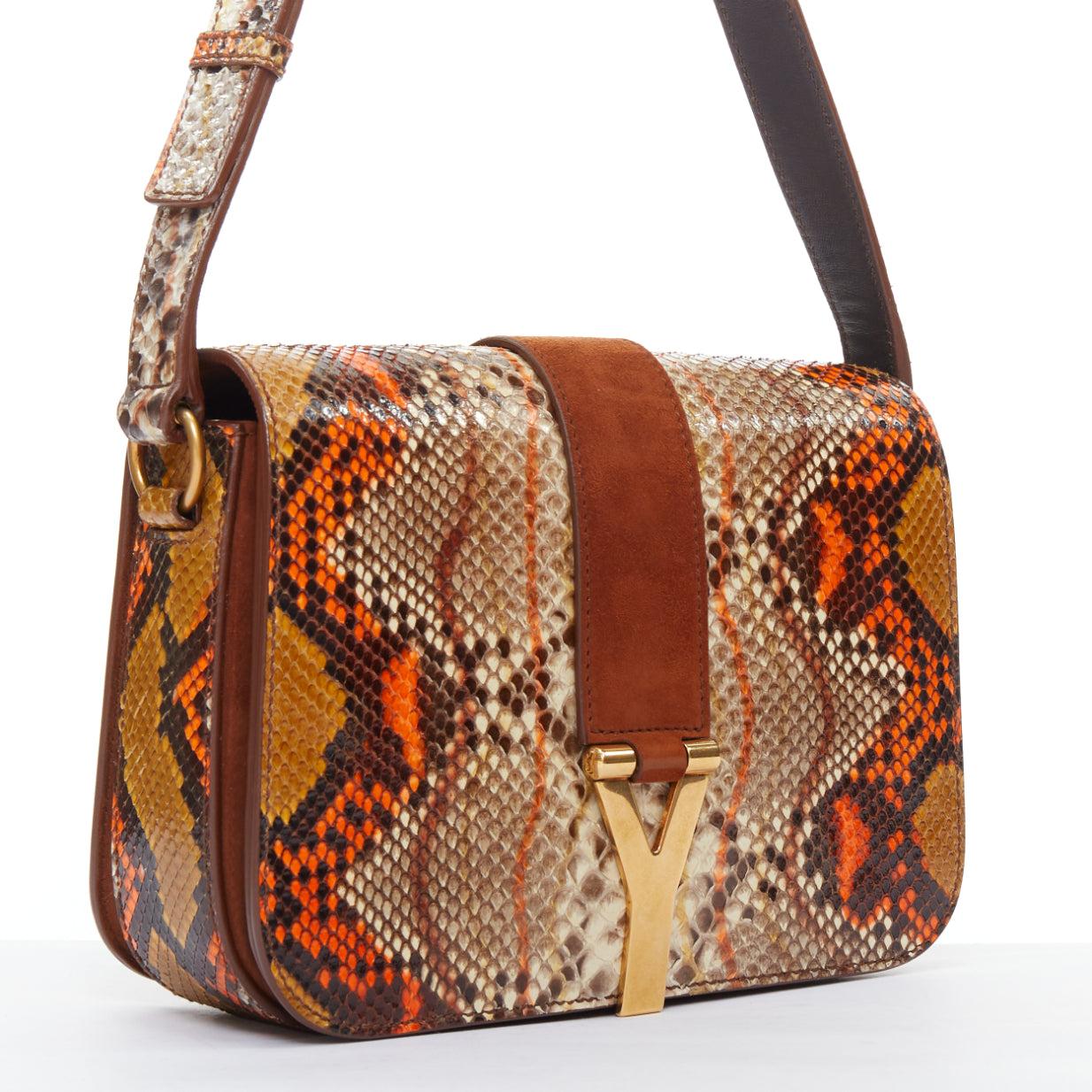 Brown YVES SAINT LAURENT Chyc orange brown scaled leather flap crossbody bag