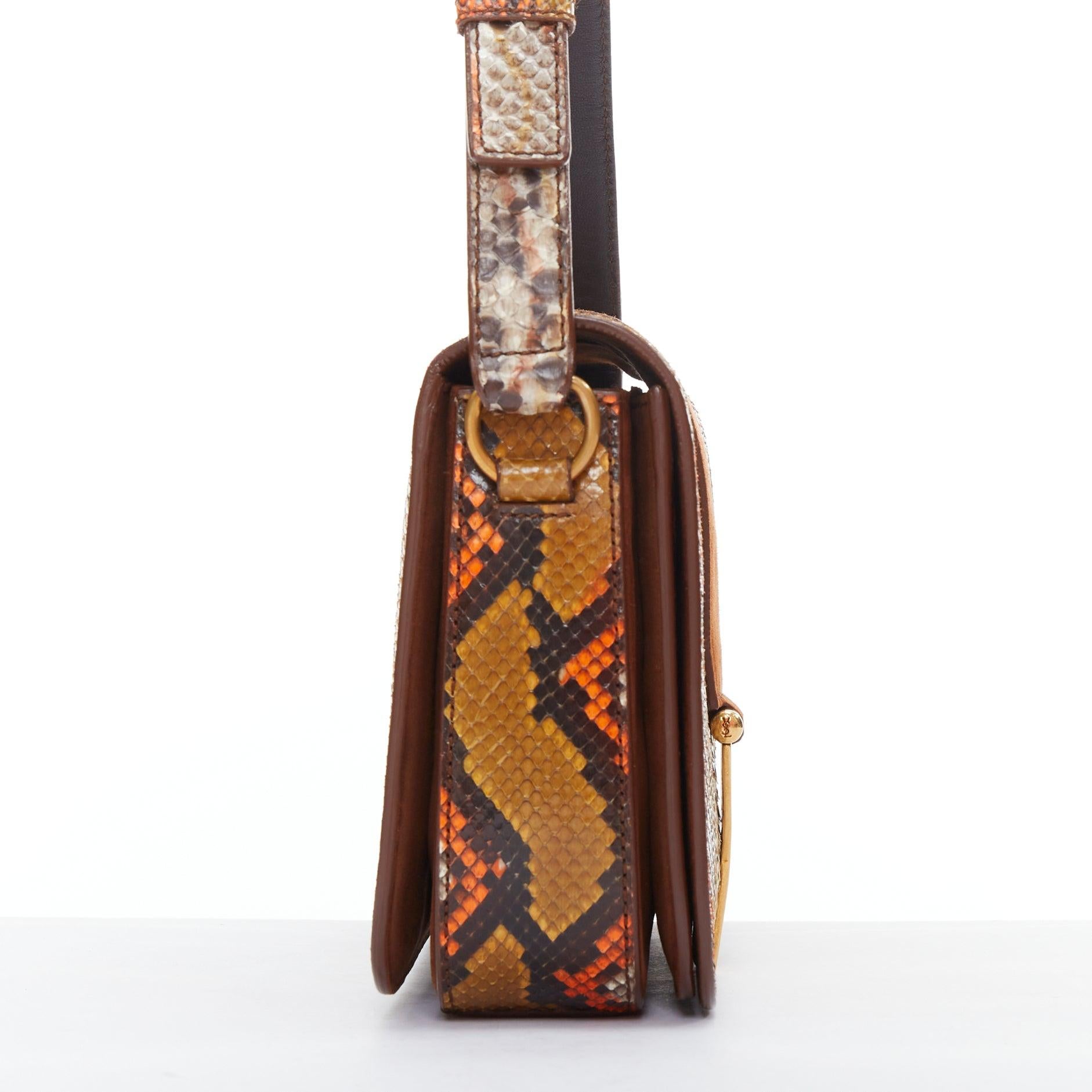 Women's YVES SAINT LAURENT Chyc orange brown scaled leather flap crossbody bag