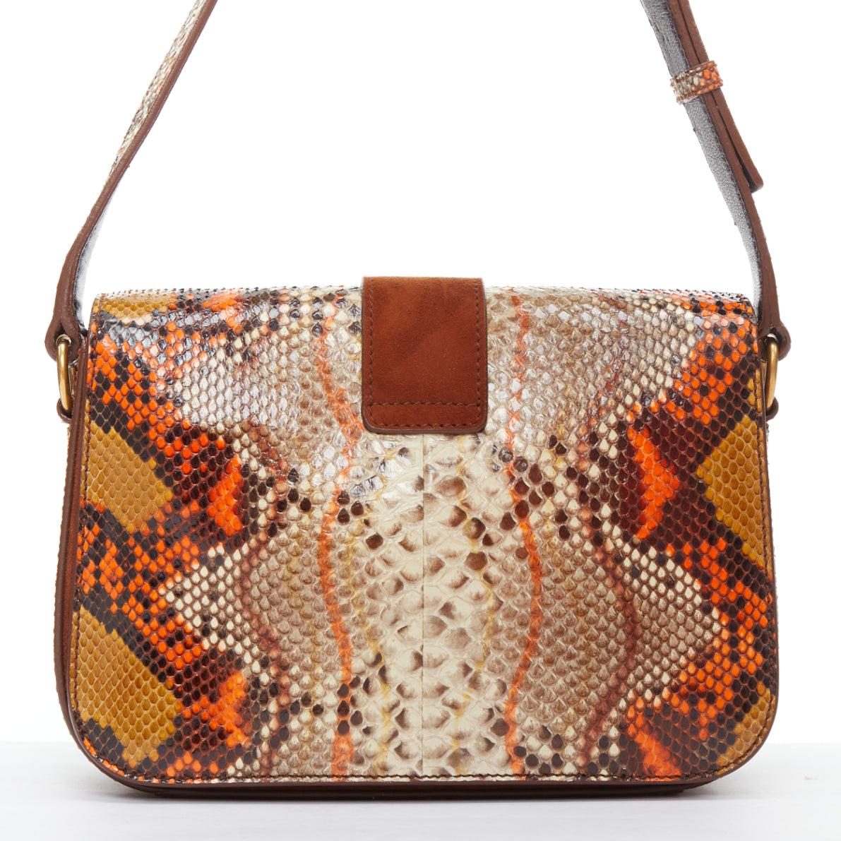 YVES SAINT LAURENT Chyc orange brown scaled leather flap crossbody bag 1