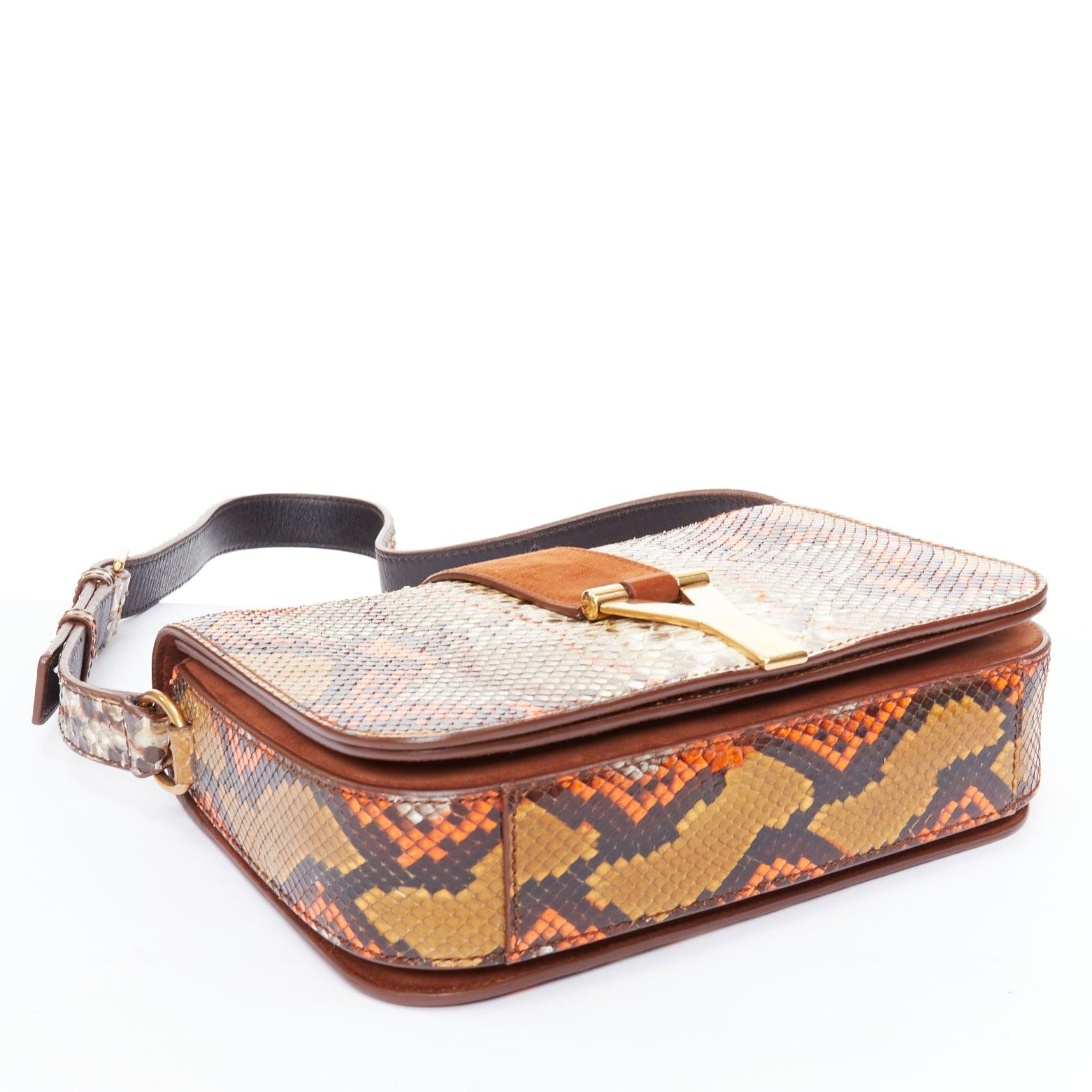 YVES SAINT LAURENT Chyc orange brown scaled leather flap crossbody bag 2