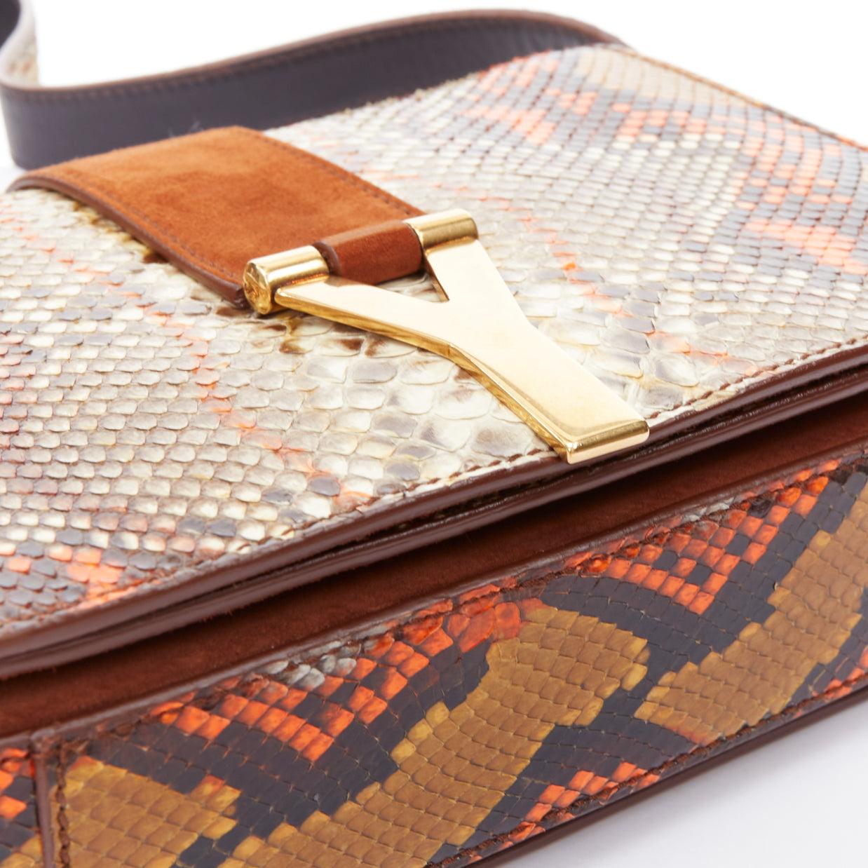 YVES SAINT LAURENT Chyc orange brown scaled leather flap crossbody bag 3