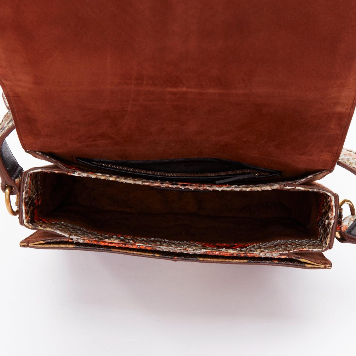 YVES SAINT LAURENT Chyc orange brown scaled leather flap crossbody bag 5