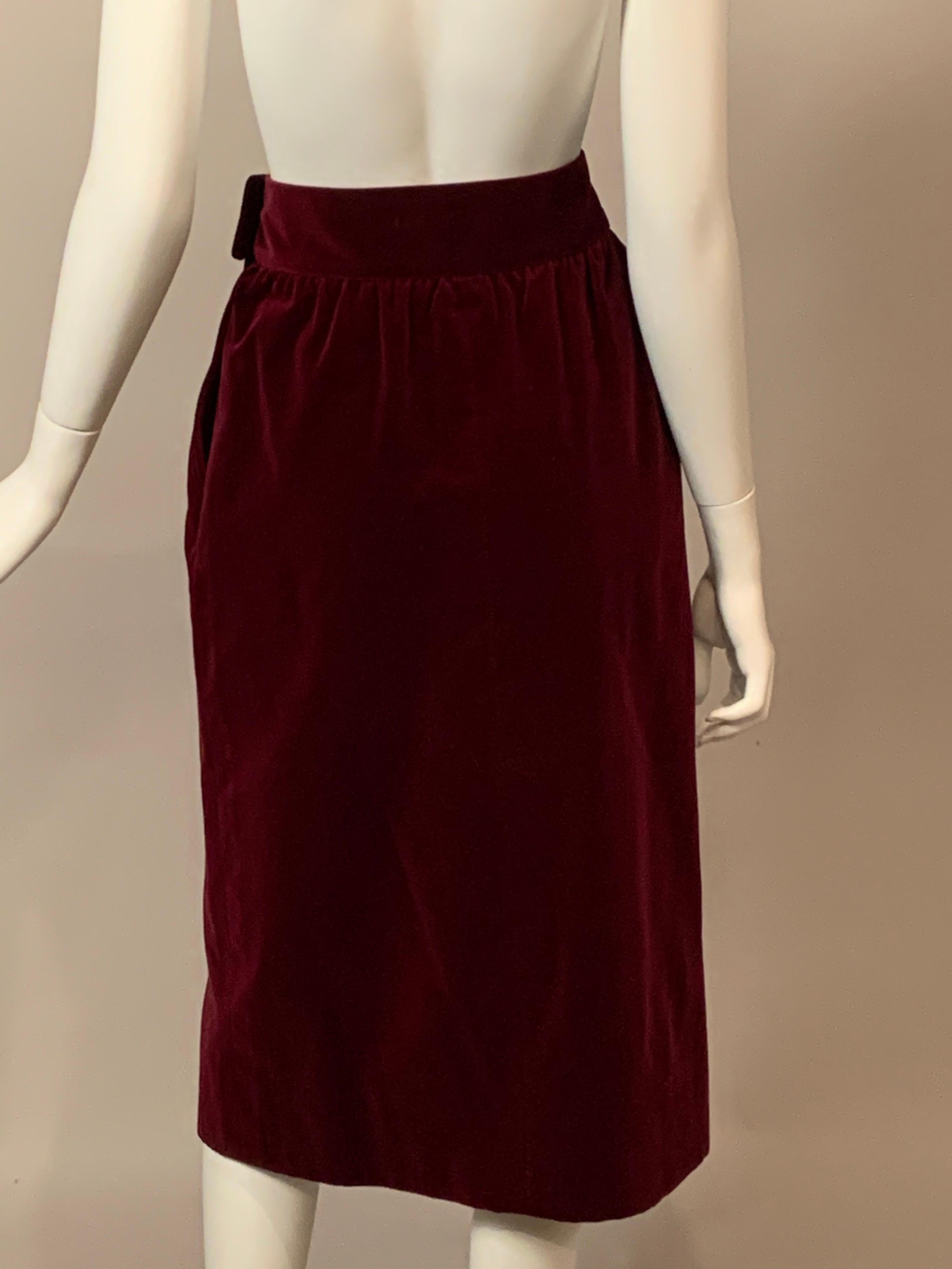 Black Yves Saint Laurent Claret Velvet Straight Skirt with High Waistband For Sale