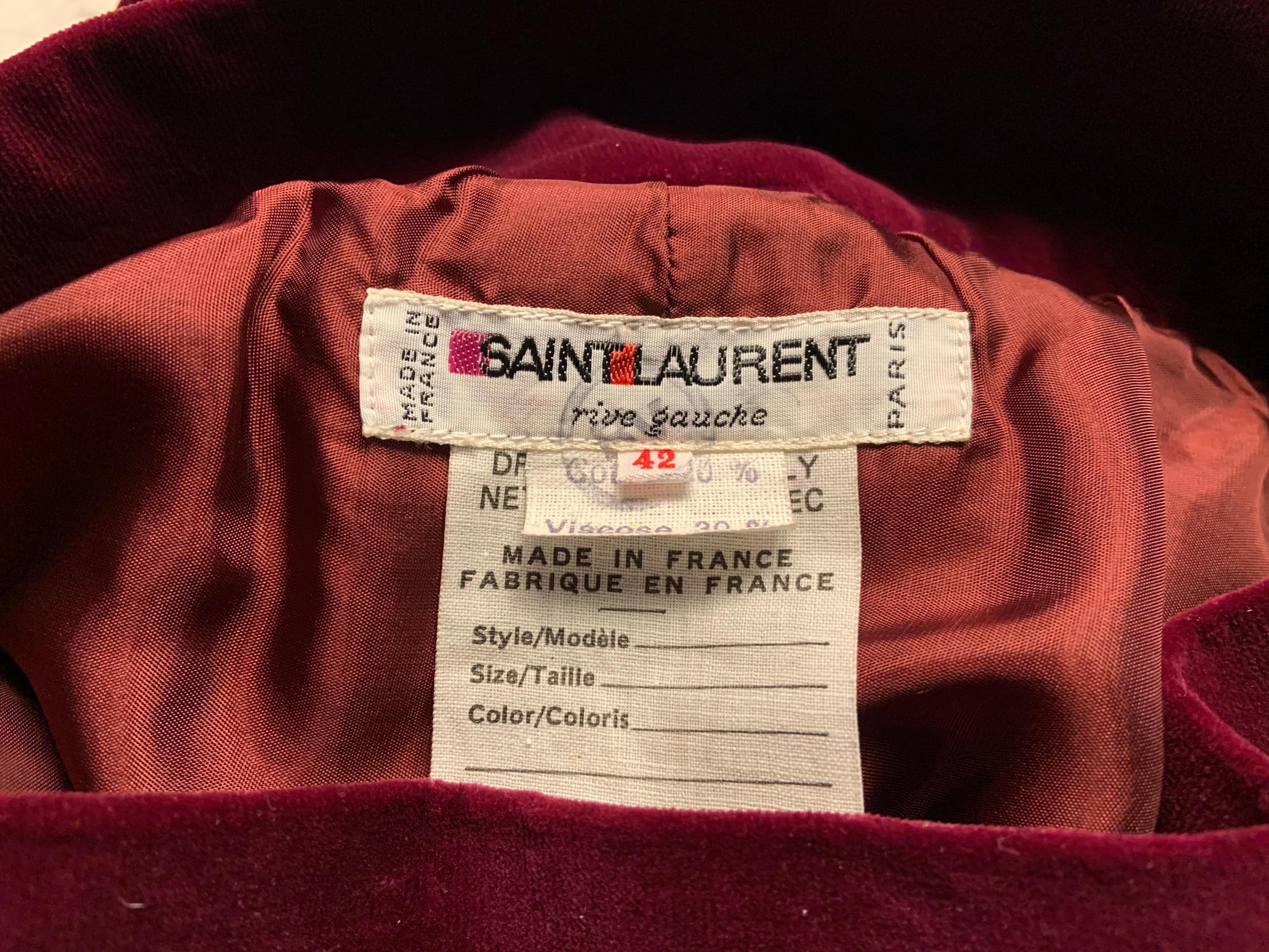Yves Saint Laurent Claret Velvet Straight Skirt with High Waistband In Excellent Condition For Sale In New Hope, PA