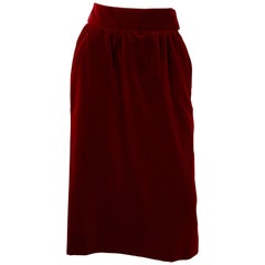 Yves Saint Laurent Claret Velvet Straight Skirt with High Waistband
