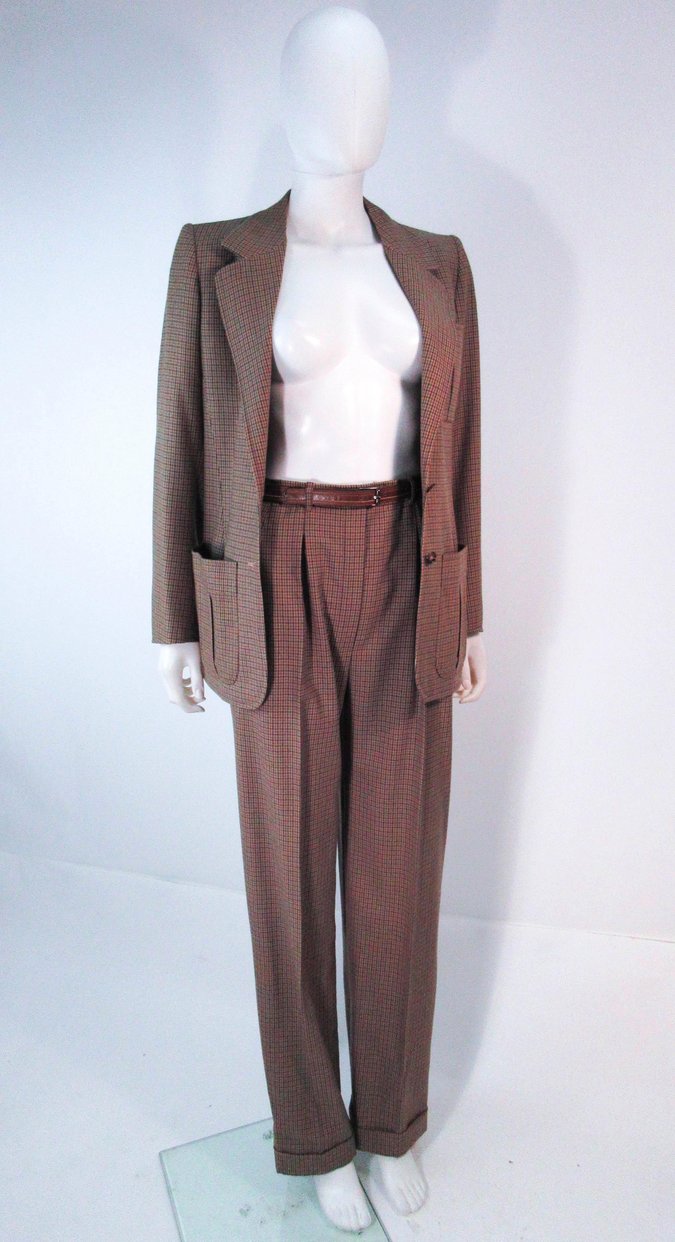 Gray YVES SAINT LAURENT Classic 3PC Brown Pantsuit w/ Belted 