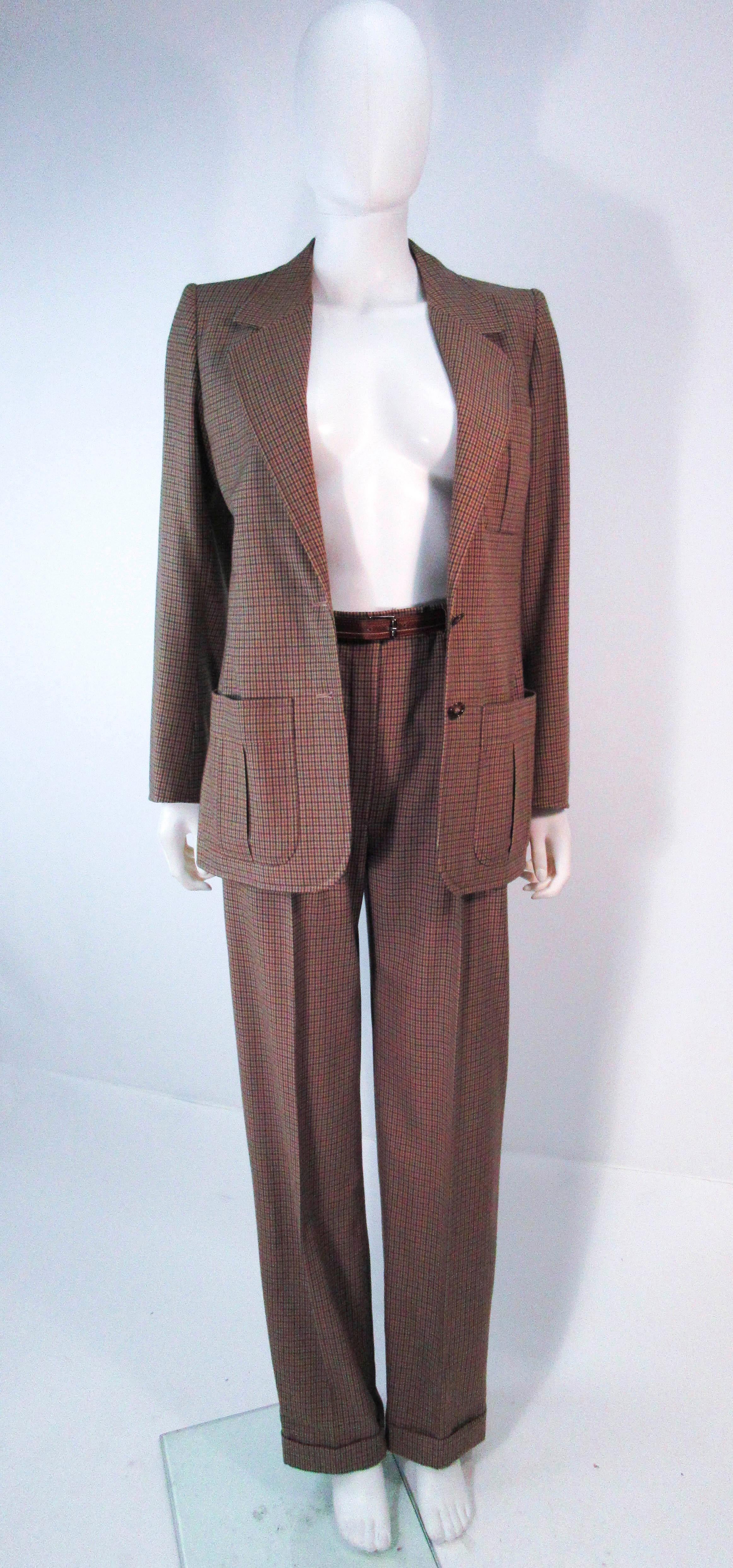 YVES SAINT LAURENT Classic 3PC Brown Pantsuit w/ Belted  In Excellent Condition In Los Angeles, CA