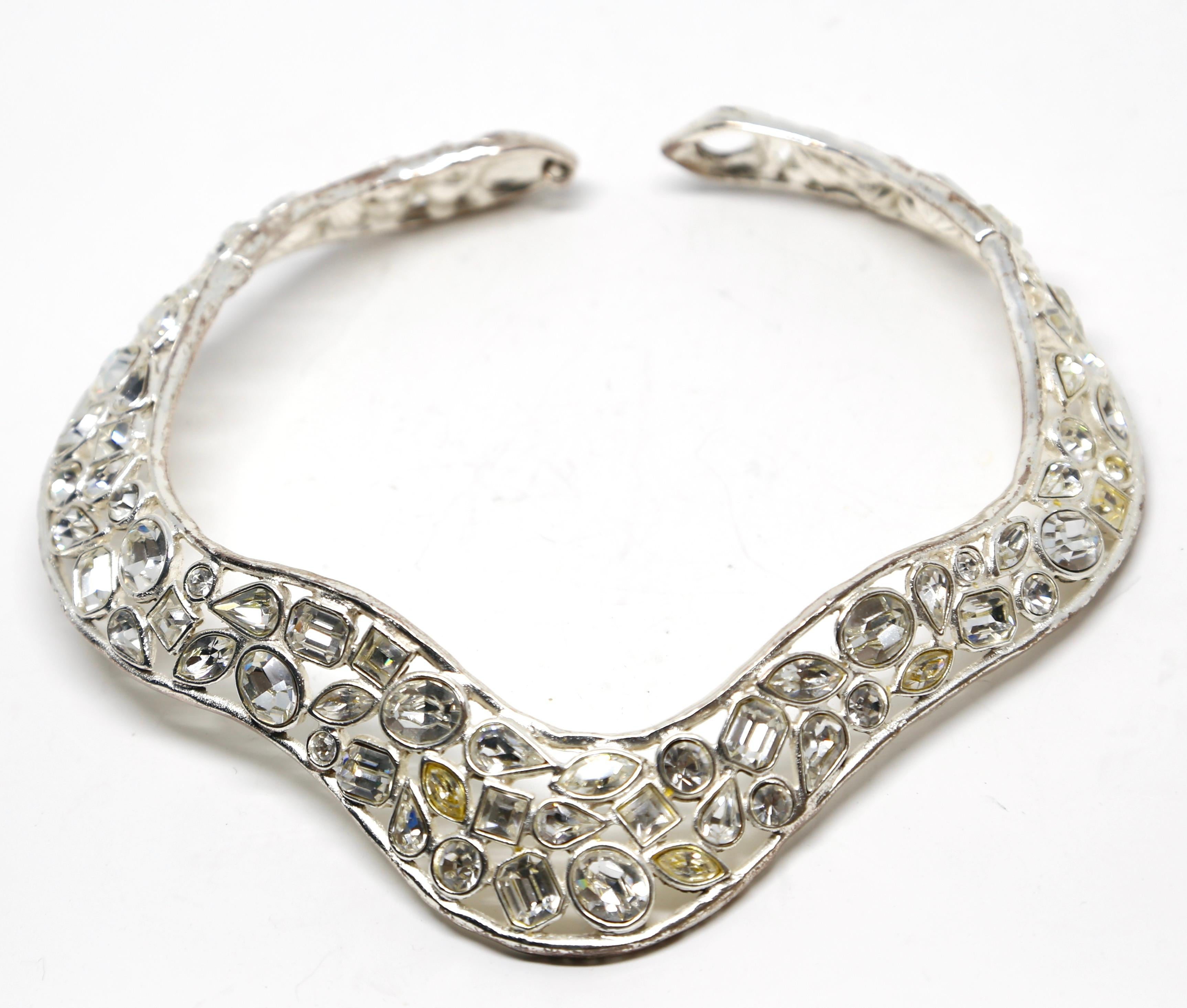 Mixed Cut YVES SAINT LAURENT clear faceted crystal silver collar