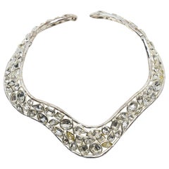 YVES SAINT LAURENT clear faceted crystal silver collar