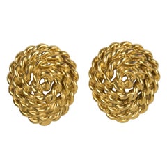 Yves Saint Laurent Clip Earrings Gilt Metal Rope