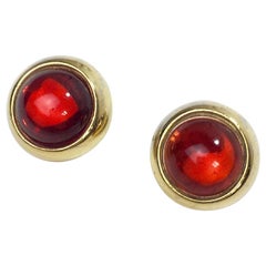 Yves Saint Laurent Clip Earrings In Gilt Metal With Red Fancy Stone 