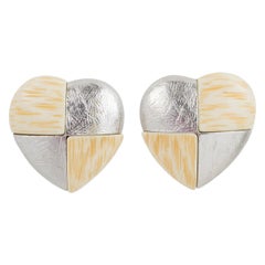 Yves Saint Laurent Clip Earrings Silver and Resin Heart