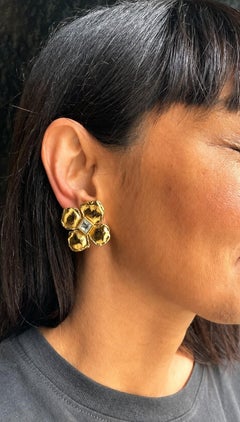 Yves Saint Laurent clip-on earring, flower with rhinstone, gold-plated, 1980s