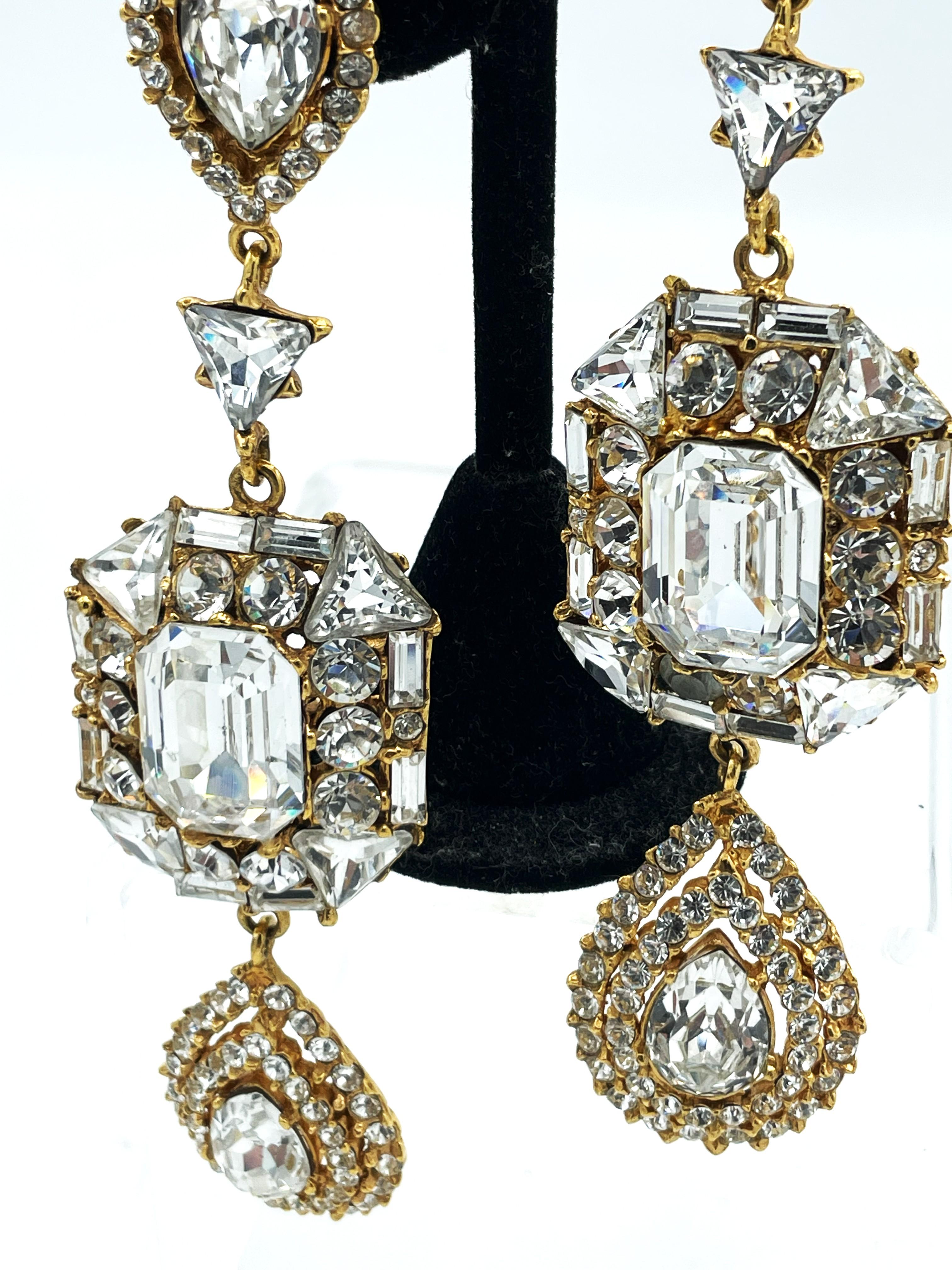 Women's Yves Saint Laurent clip-on earring, gold metal, rhinestone in jewelry style 1985 For Sale