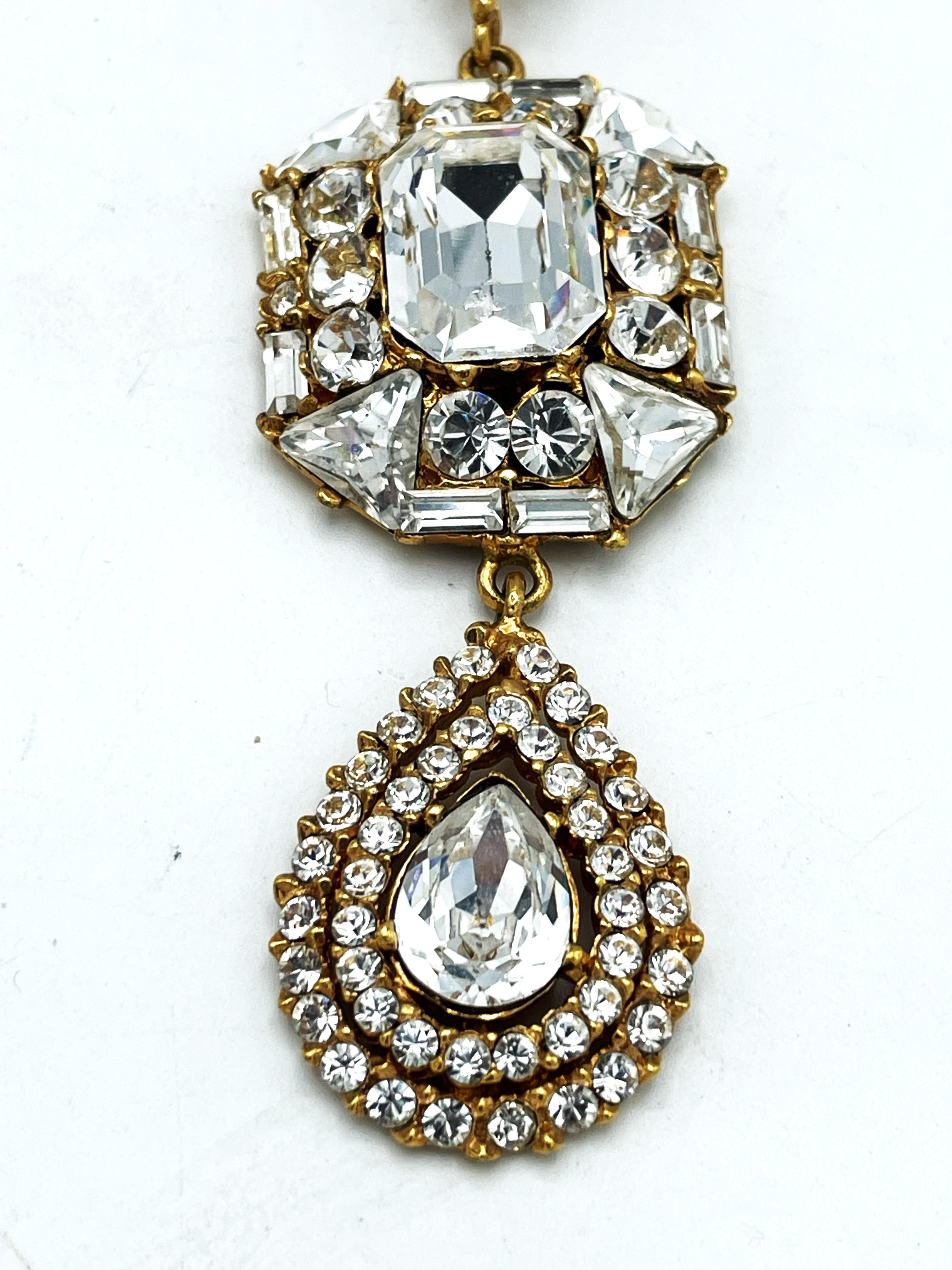 Yves Saint Laurent clip-on earring, gold metal, rhinestone in jewelry style 1985 For Sale 2