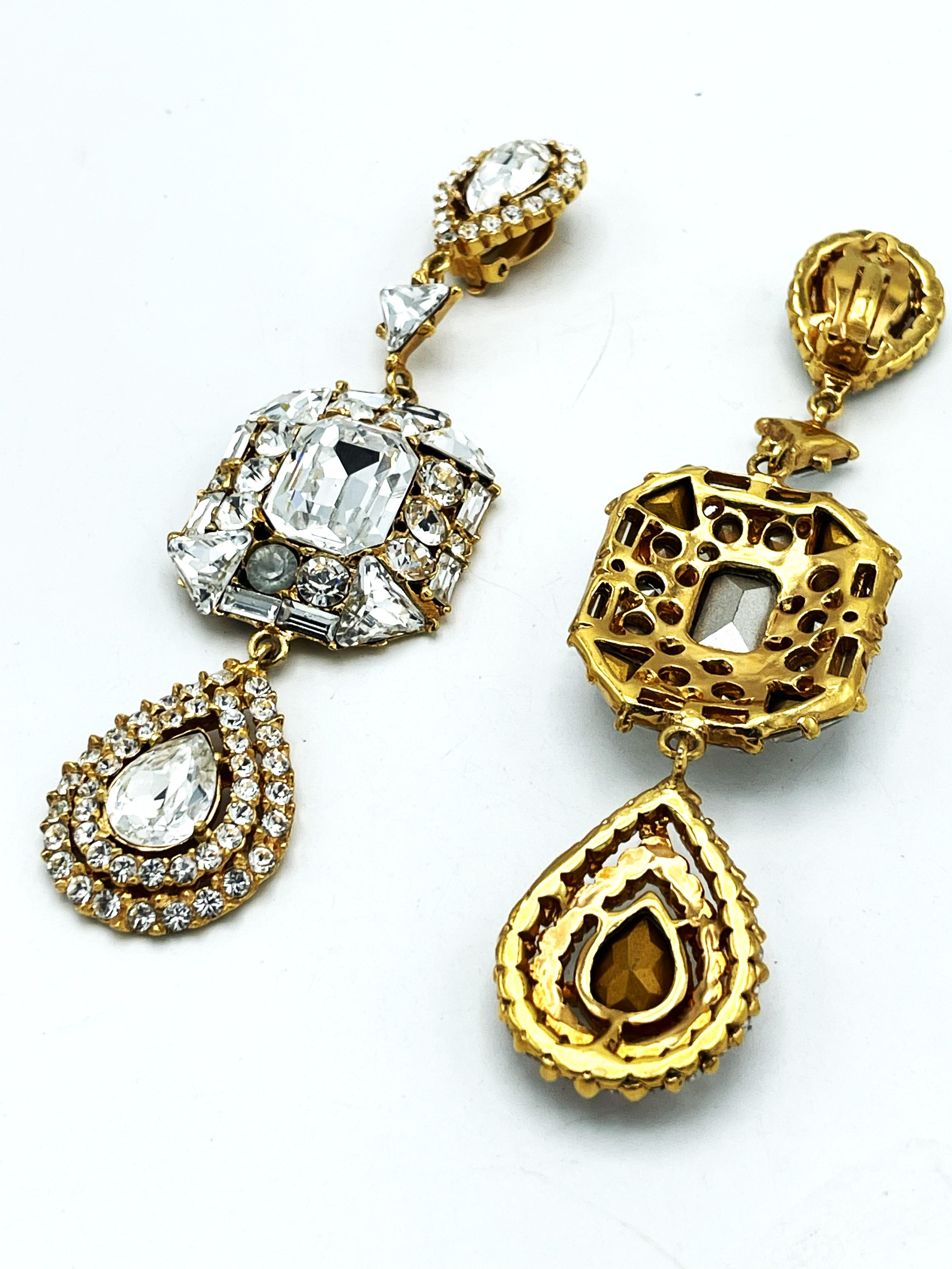 Yves Saint Laurent clip-on earring, gold metal, rhinestone in jewelry style 1985 For Sale 4