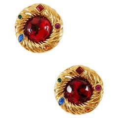 YVES SAINT LAURENT Clip-on Earrings in Gilt Metal and Molten Glass