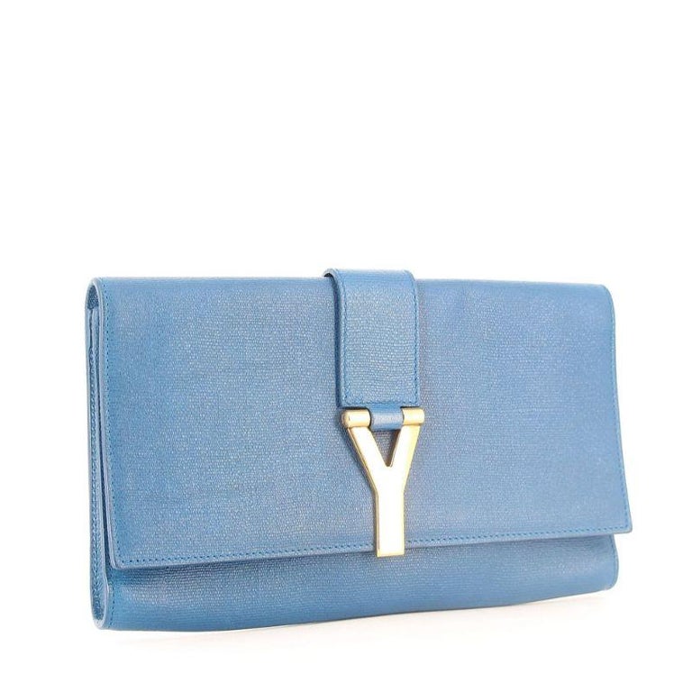 Yves Saint Laurent Clutch in Blue Leather For Sale at 1stDibs