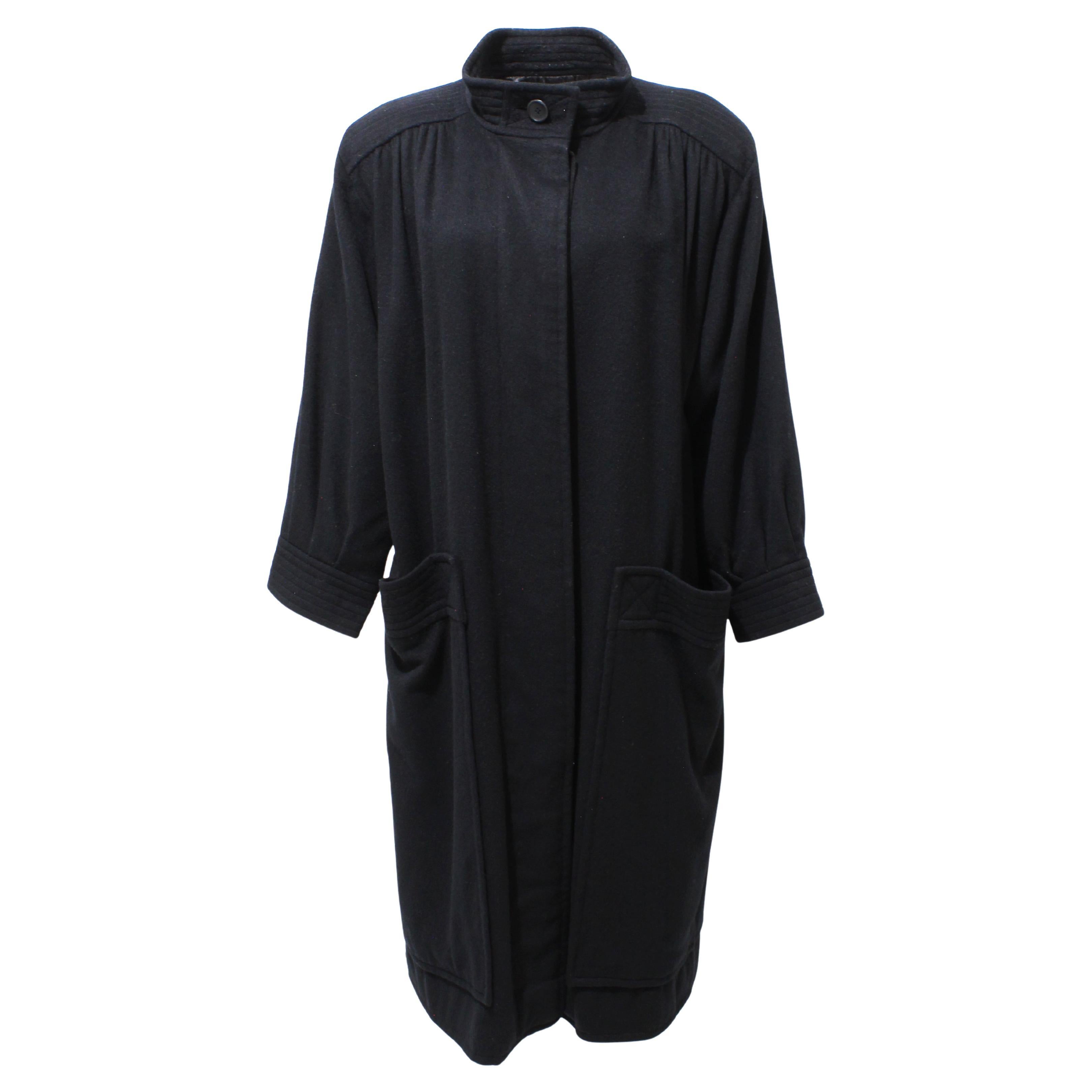 Yves Saint Laurent Coat Black Wool 1970s Russian Collection YSL Rive Gauche Rare