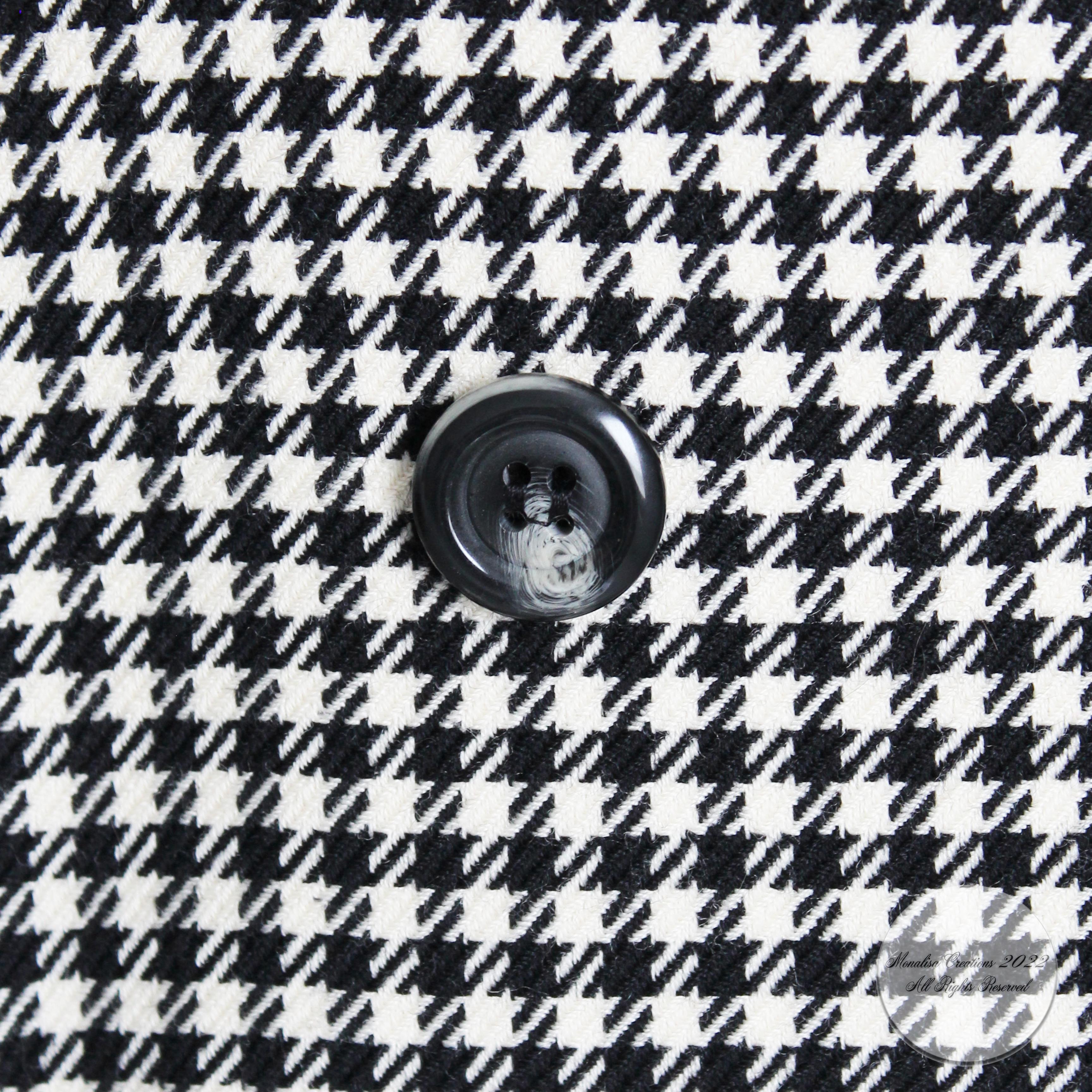 Yves Saint Laurent Coat Dress Houndstooth Wool Black White Size 36 Vintage 80s  6