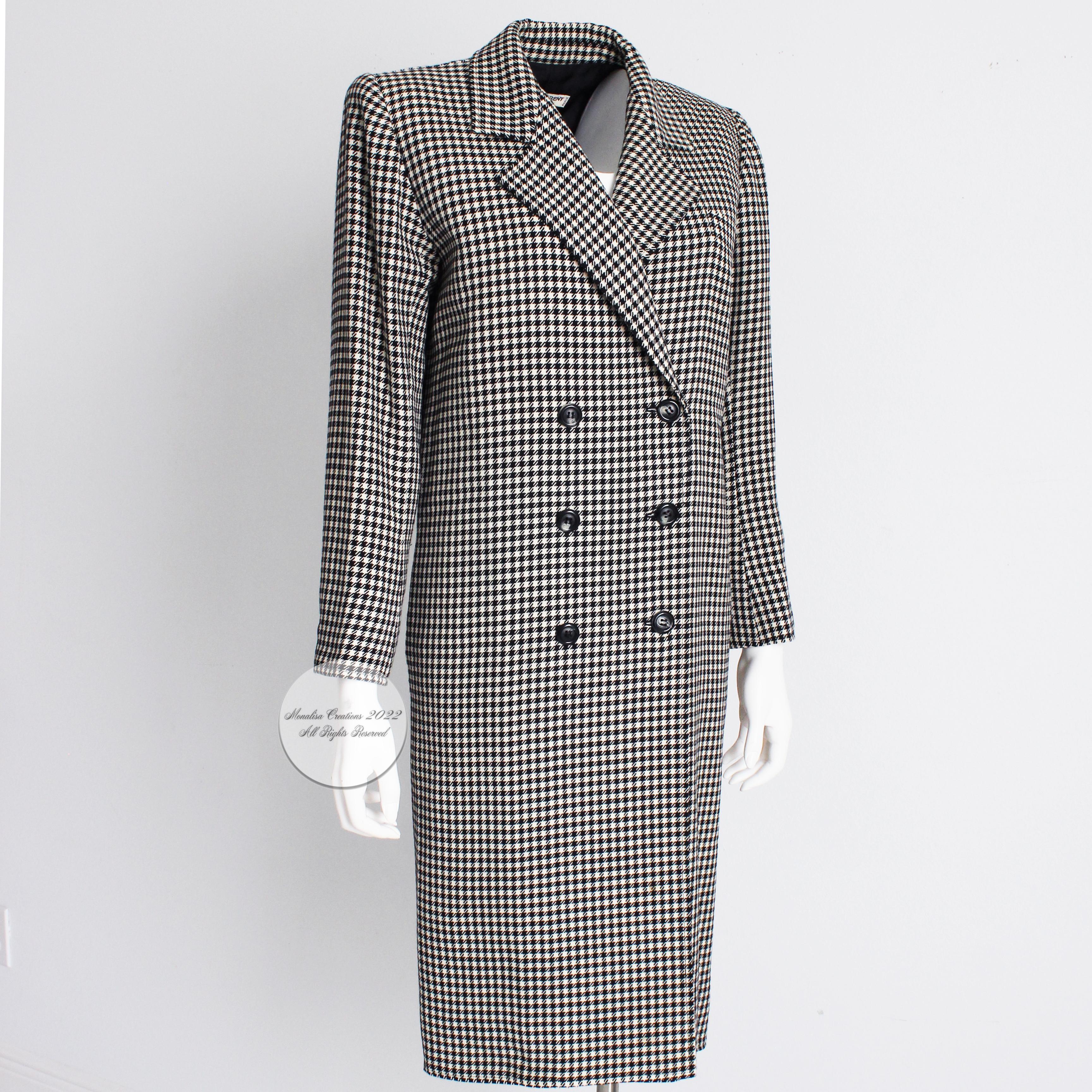 Yves Saint Laurent Coat Dress Houndstooth Wool Black White Size 36 Vintage 80s  2