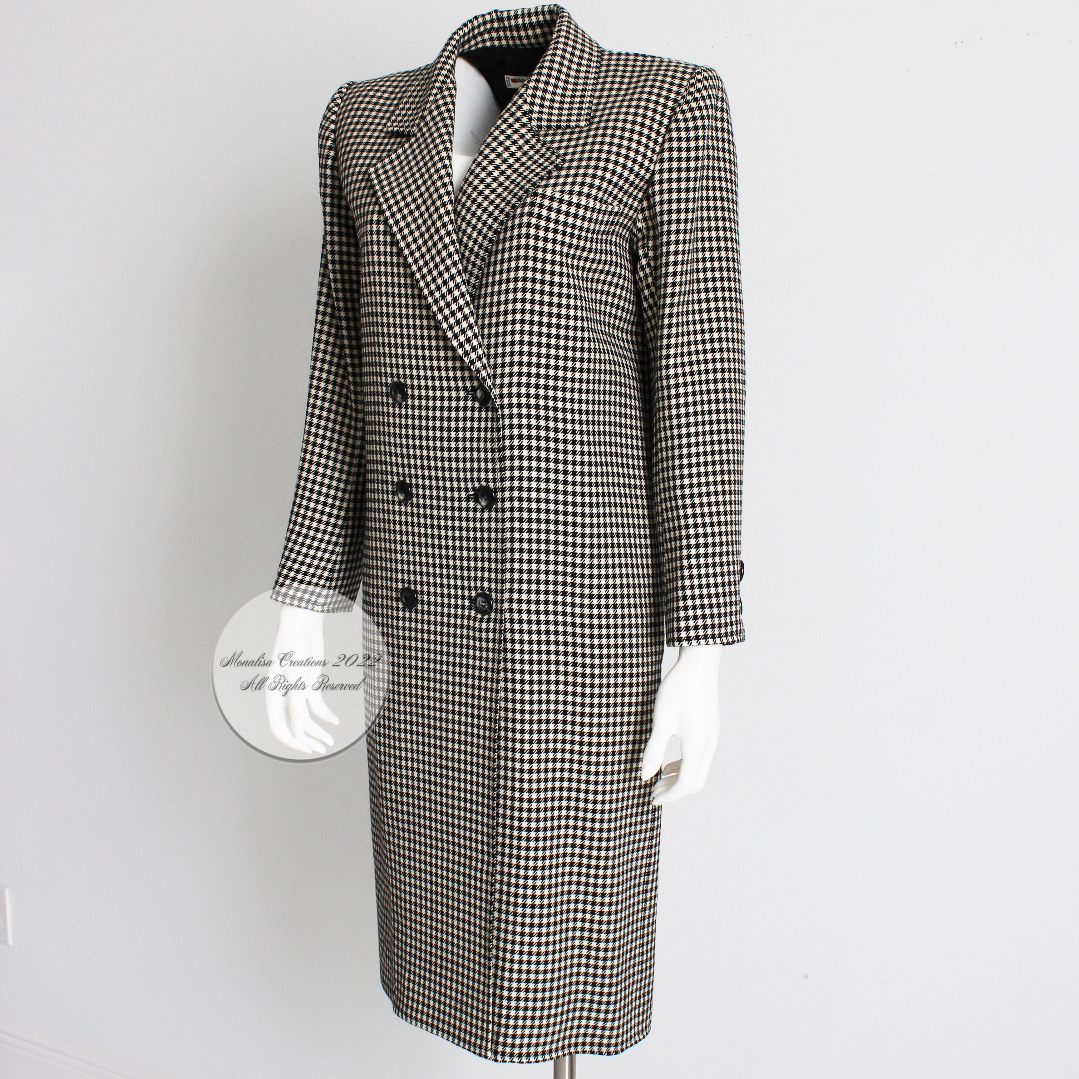 Yves Saint Laurent Coat Dress Houndstooth Wool Black White Size 36 Vintage 80s  3