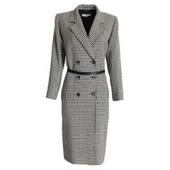 Yves Saint Laurent Mantel Kleid Hahnentritt Wolle Schwarz Weiß Größe 36 Vintage 80er