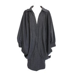 Yves Saint Laurent Cocoon Jacket & Skirt 2pc Set Charcoal Wool 90s Vintage 36