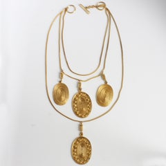 Yves Saint Laurent Coin Necklace Multistrand Etruscan Medallions Vintage 70s HTF