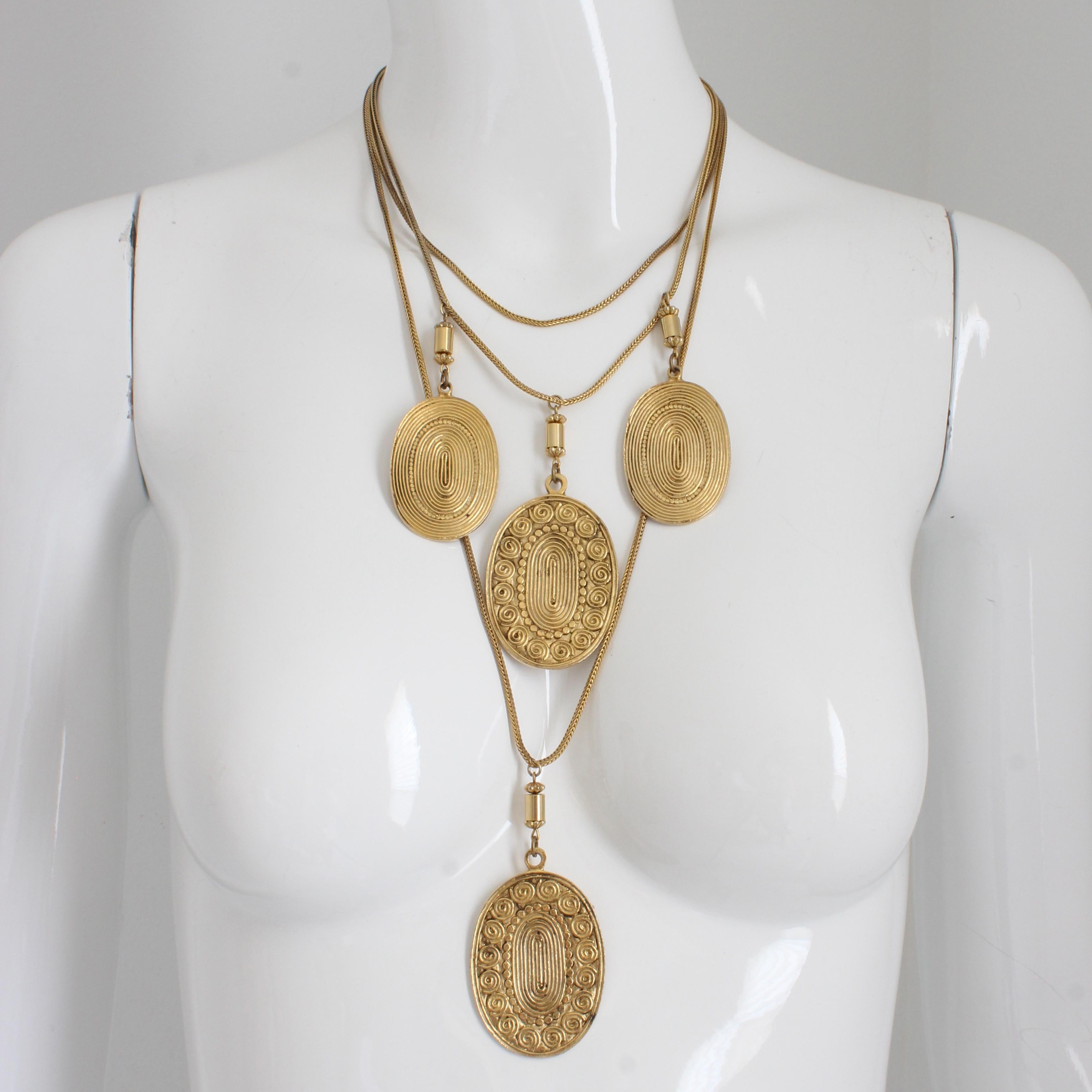 Yves Saint Laurent Münze-Halskette Multistrand etruskische Medaillons Vintage 70er Jahre HTF (Neoetruskisch) im Angebot