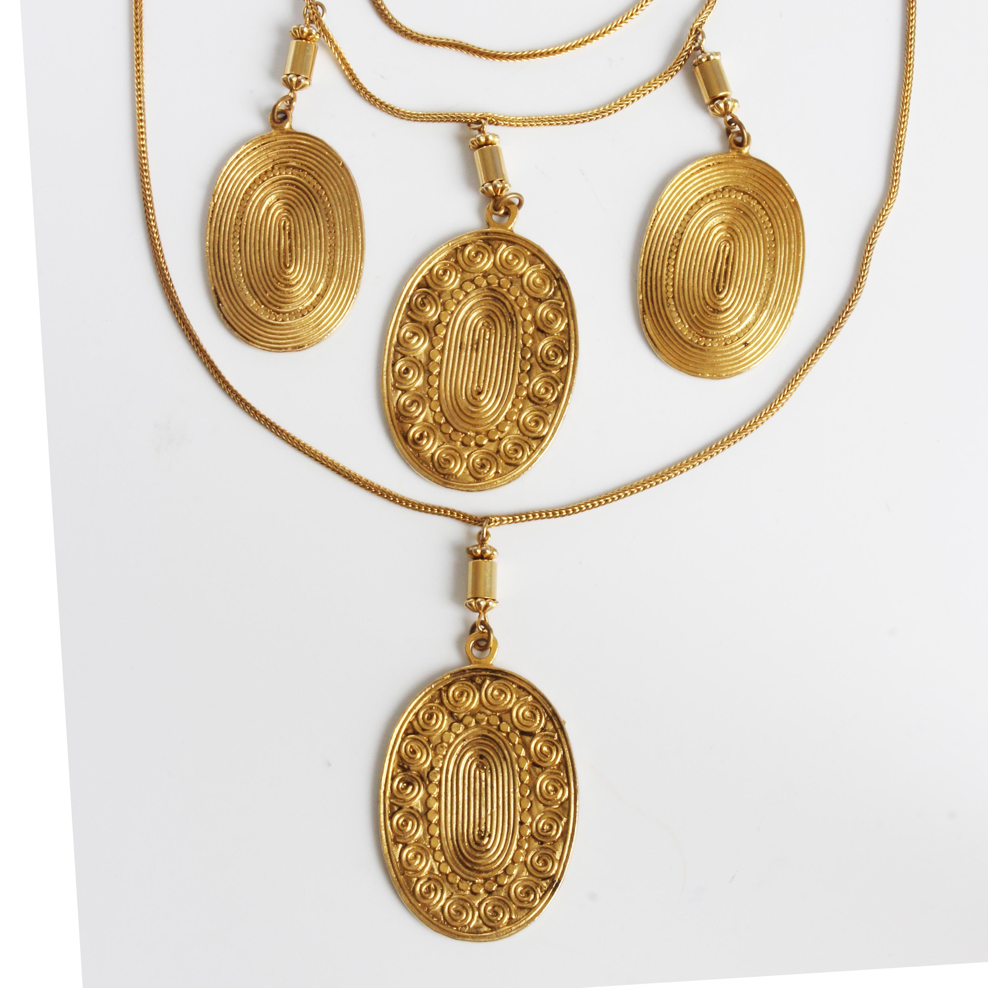 Etruscan Revival Yves Saint Laurent Coin Necklace Multistrand Etruscan Medallions Vintage 70s HTF For Sale