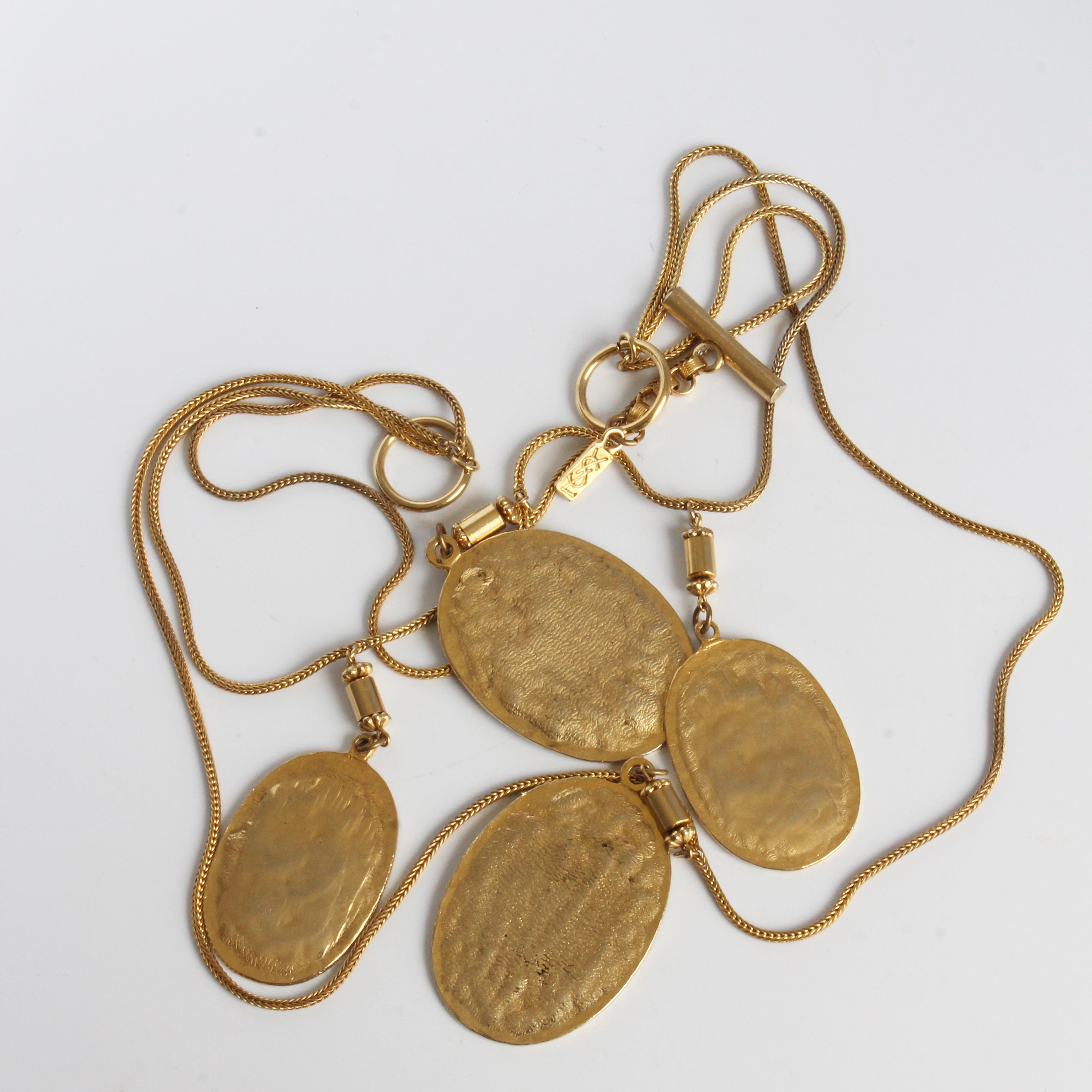 Women's or Men's Yves Saint Laurent Coin Necklace Multistrand Etruscan Medallions Vintage 70s HTF For Sale
