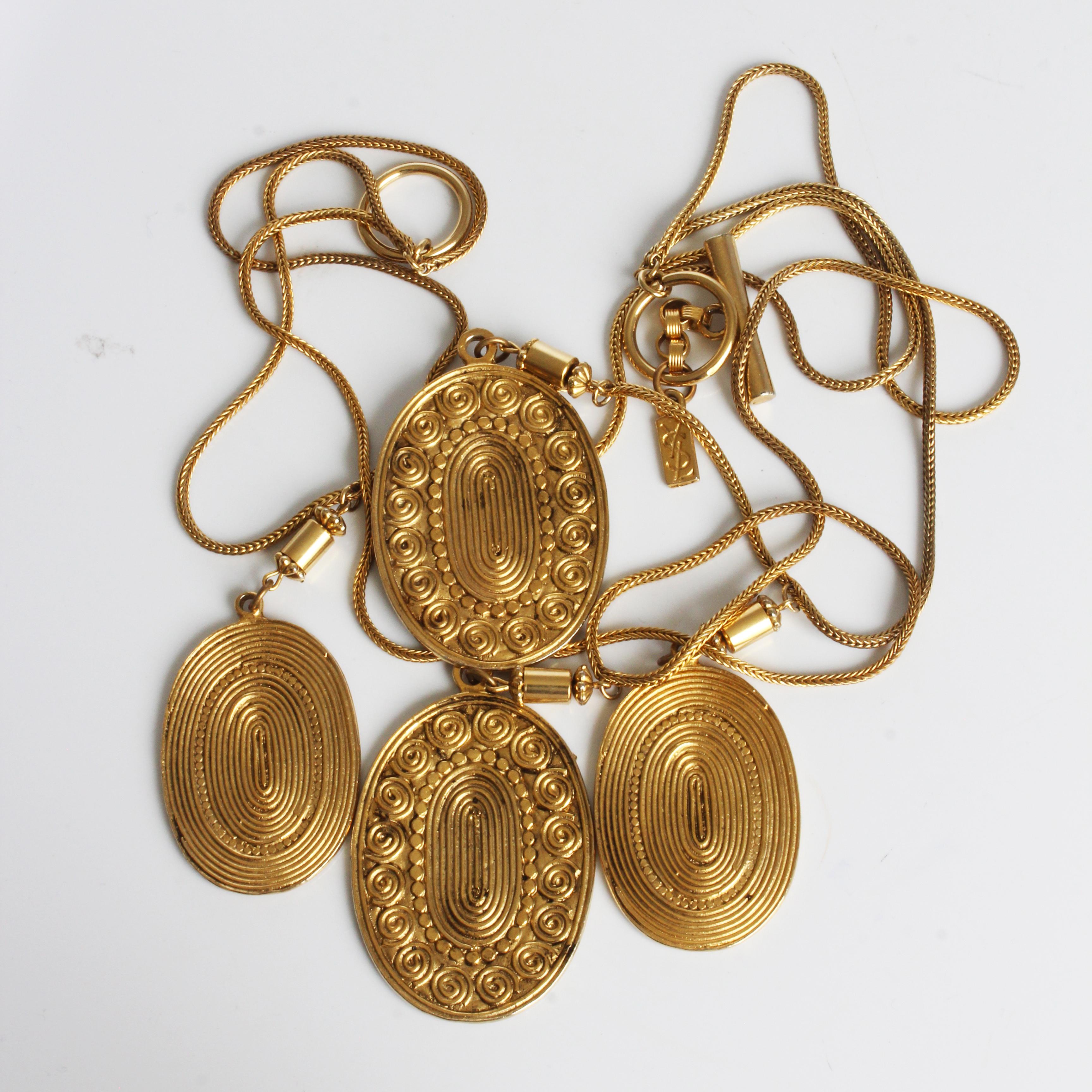 Yves Saint Laurent Coin Necklace Multistrand Etruscan Medallions Vintage 70s HTF For Sale 1