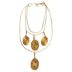 Yves Saint Laurent Coin Necklace Multistrand Etruscan Medallions Vintage 70s HTF