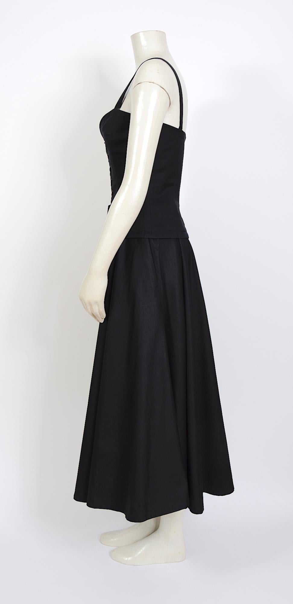 Black Yves Saint Laurent collectible 80s vintage black cotton lace-up top skirt set
