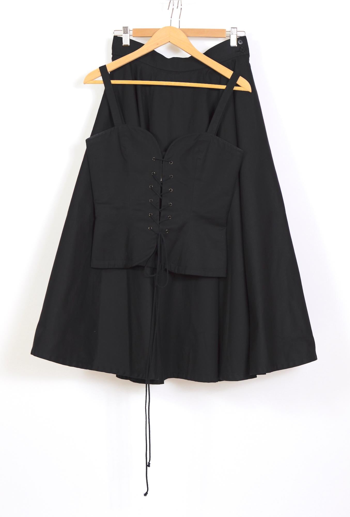 Yves Saint Laurent collectible 80s vintage black cotton lace-up top skirt set 2