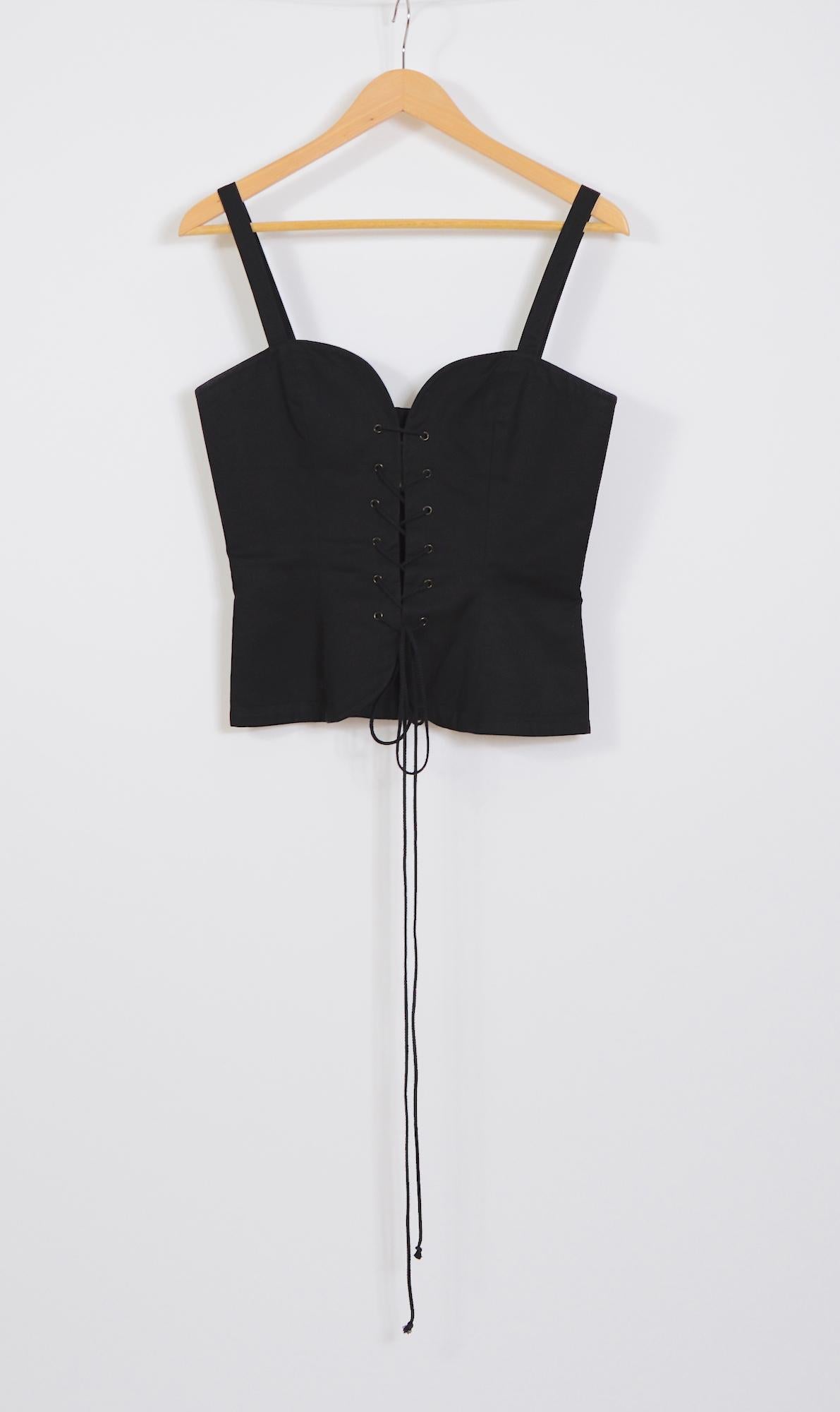 Yves Saint Laurent collectible 80s vintage black cotton lace-up top skirt set 3