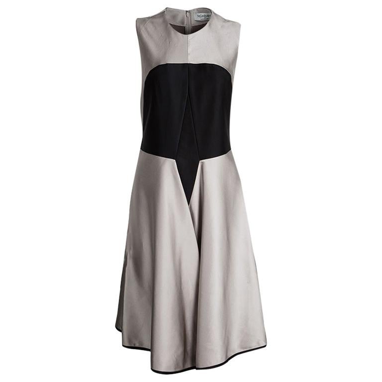 Yves Saint Laurent Colorblock Silk Flared Bottom Sleeveless Dress M