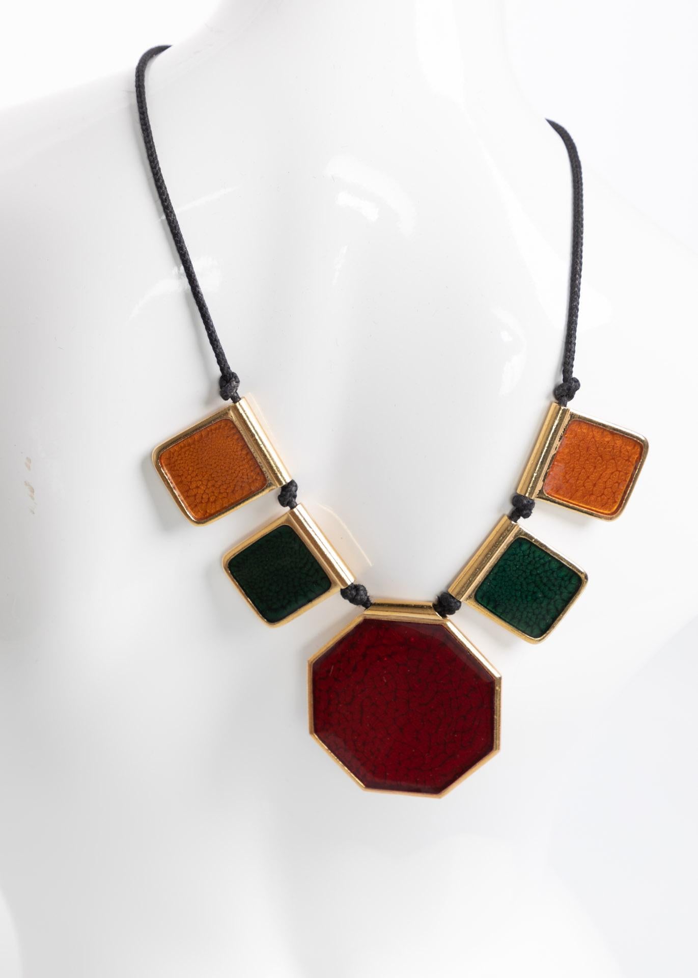 Yves Saint Laurent Colorful Enamel Gold Limited Edition Necklace YSL, 1970s In Good Condition For Sale In Boca Raton, FL