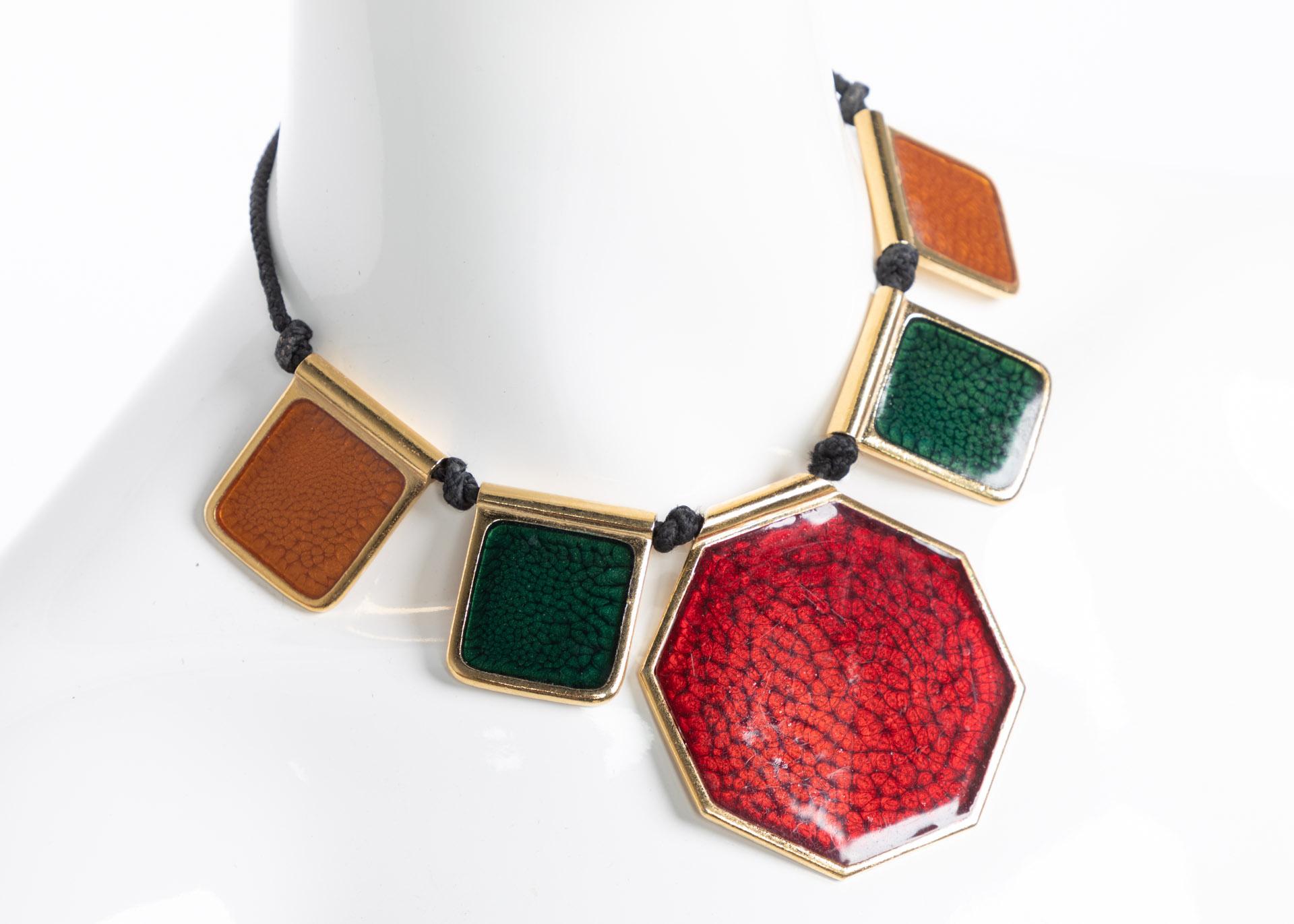 Women's or Men's Yves Saint Laurent Colorful Enamel Gold Limited Edition Necklace YSL, 1970s For Sale