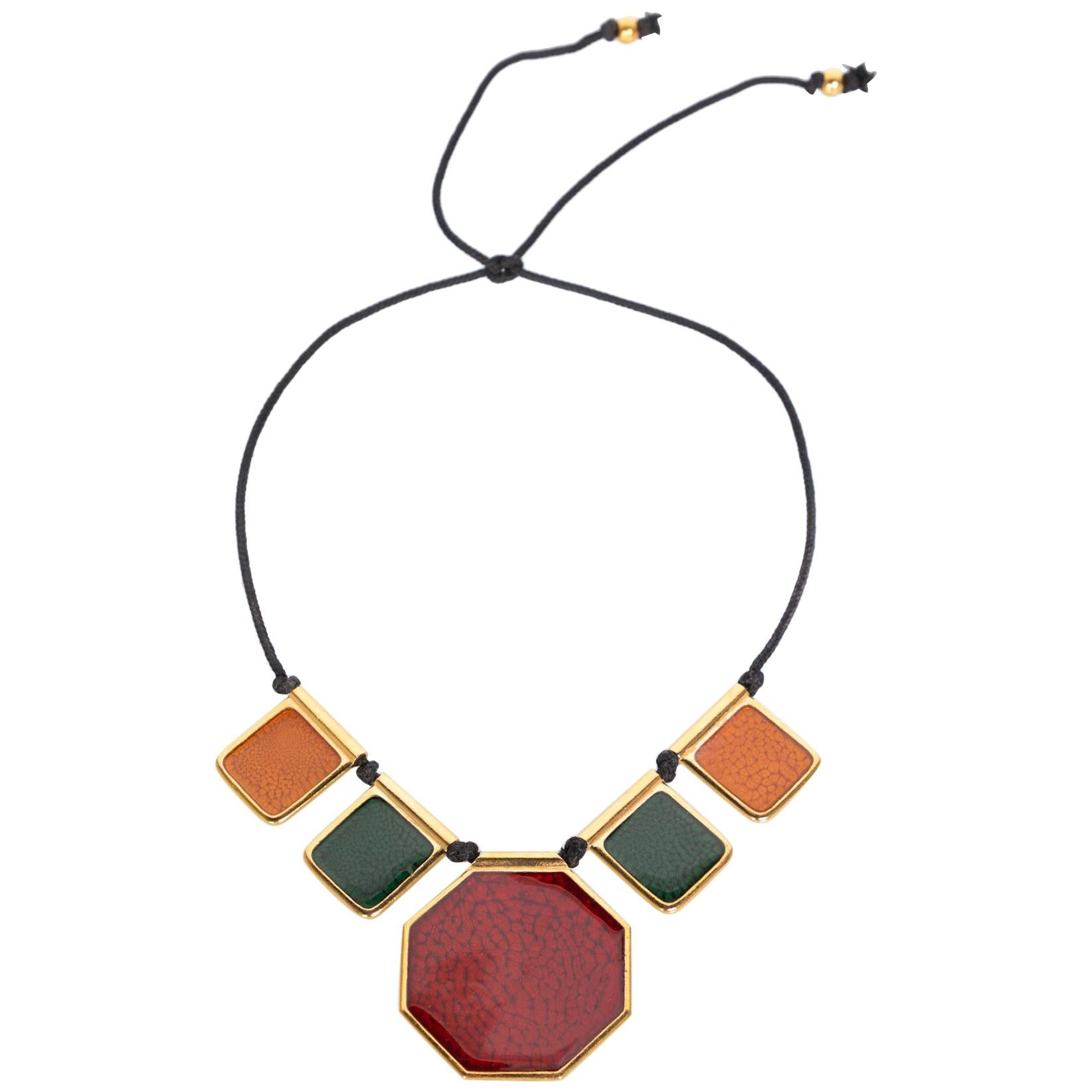 Yves Saint Laurent Colorful Enamel Gold Limited Edition Necklace YSL, 1970s