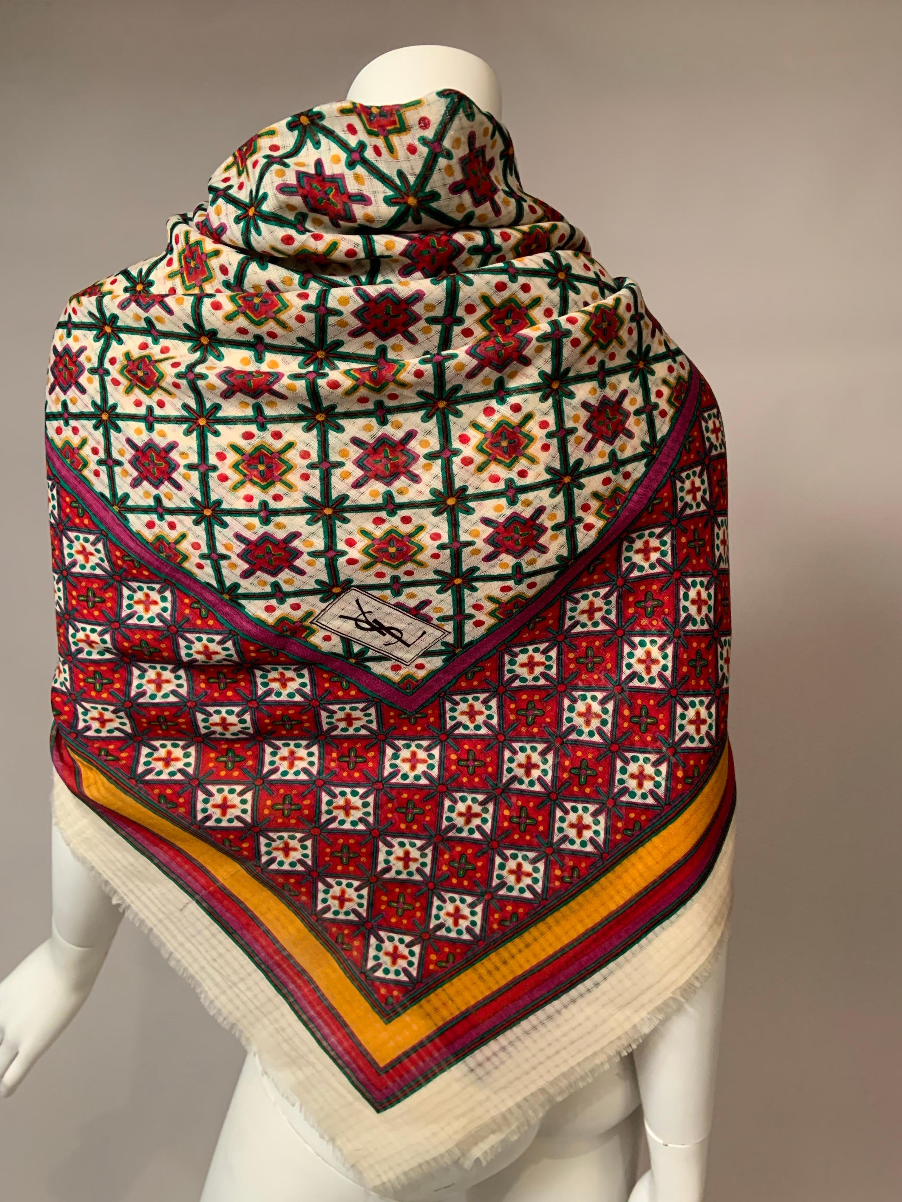 Yves Saint Laurent Colorful Wool Challis Shawl in vendita 5